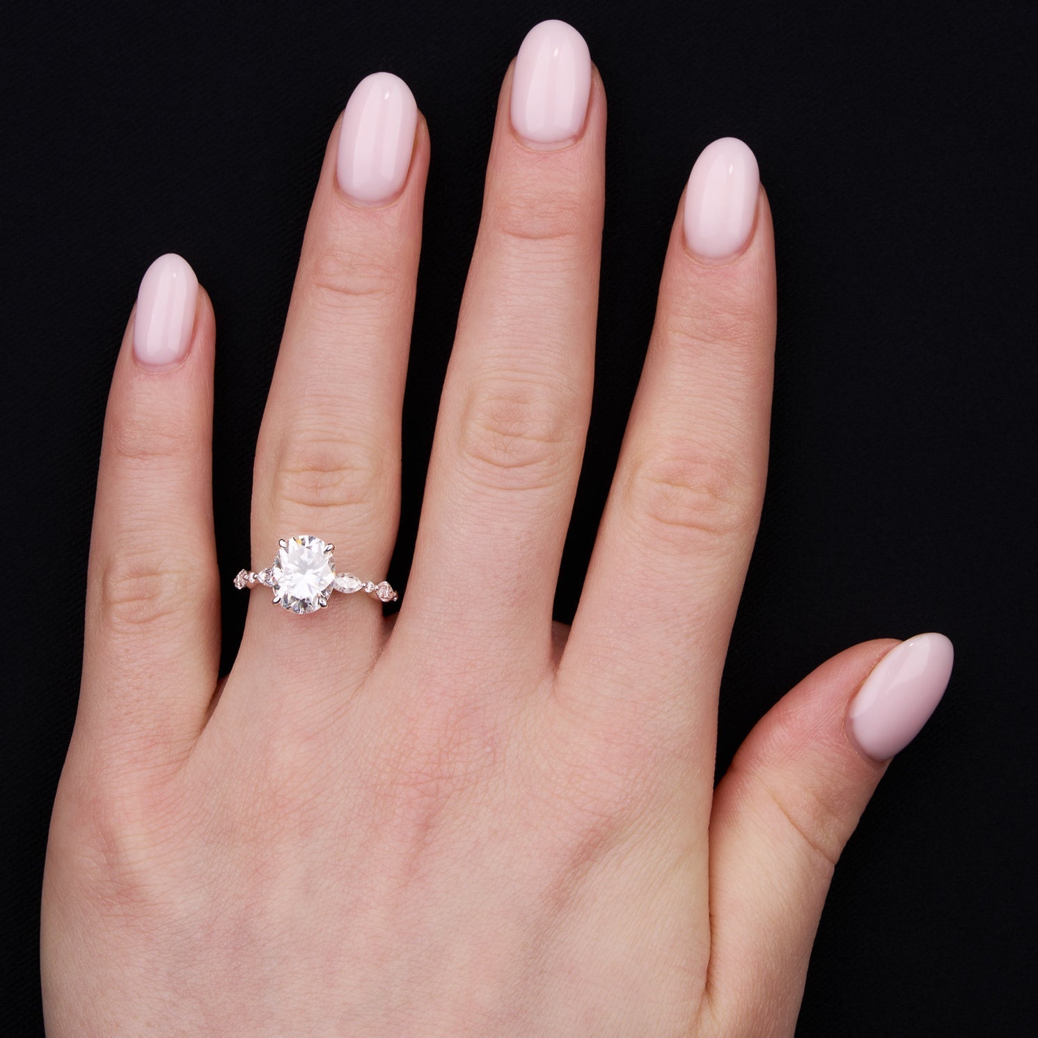1.3 Carats Oval Shape Pave Moissanite Engagement Ring