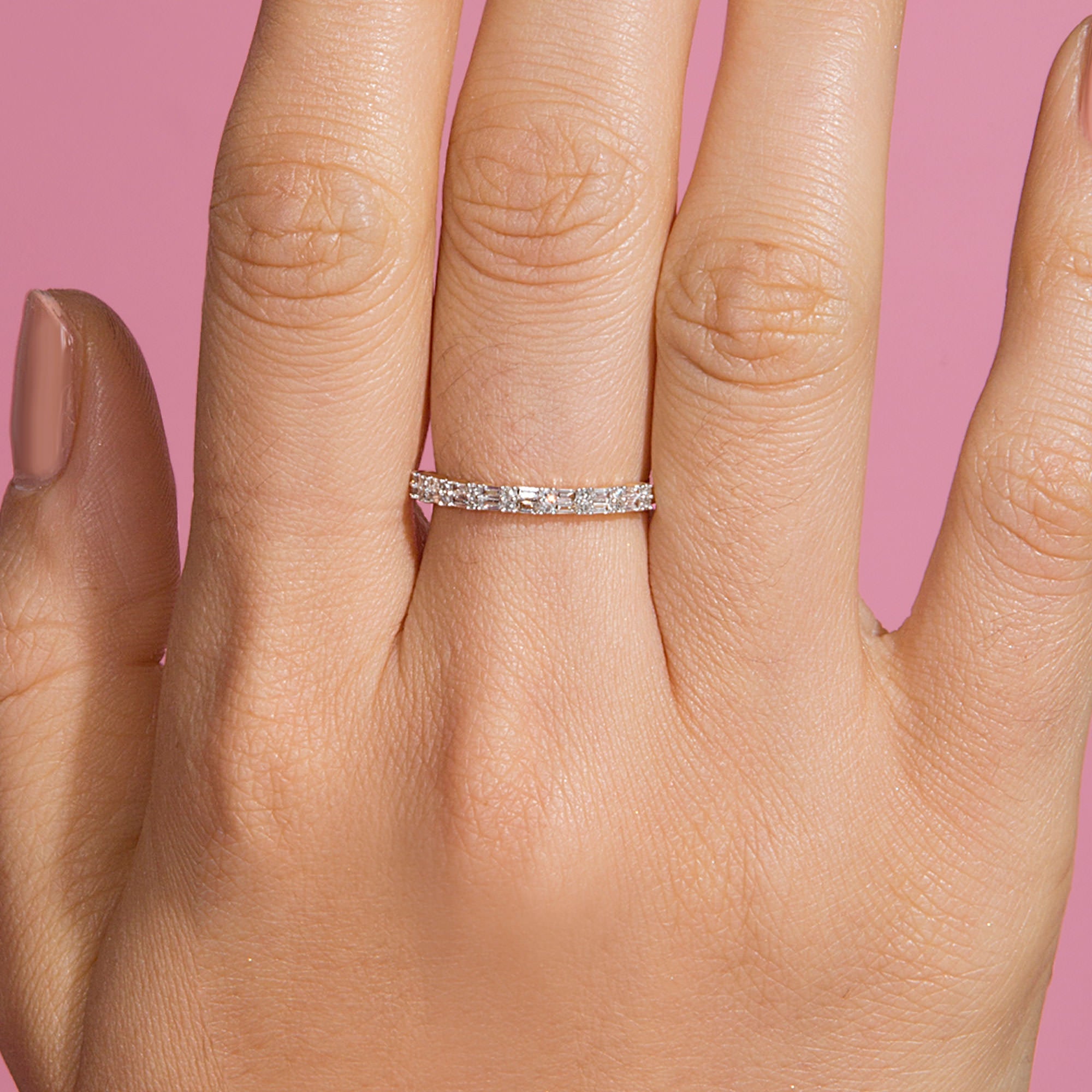0.35 Carats Lab Grown Diamond Baguette & Round Shape Half Eternity Wedding Band