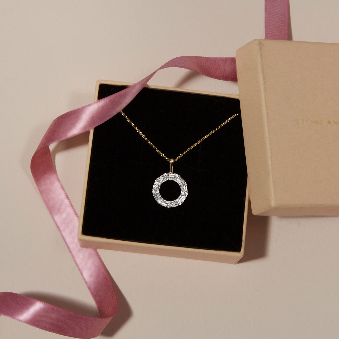 0.45 Carats Baguette & Round Shape Moissanite Solitaire Necklace