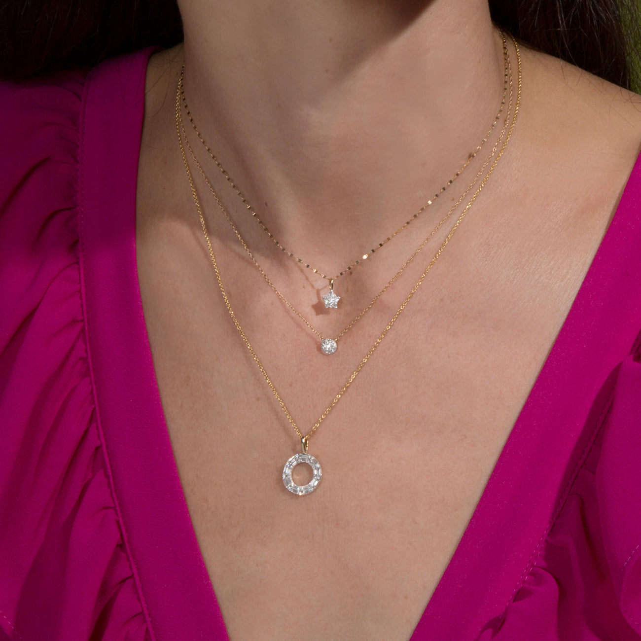 0.45 Carats Baguette & Round Shape Moissanite Solitaire Necklace