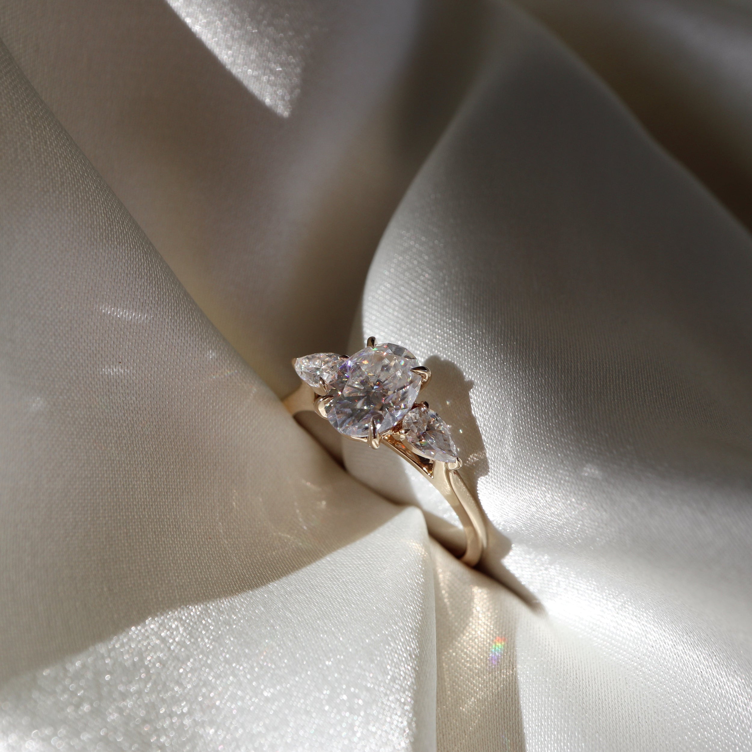 1.0 Carats Oval Shape Three Stone Moissanite Engagement Ring