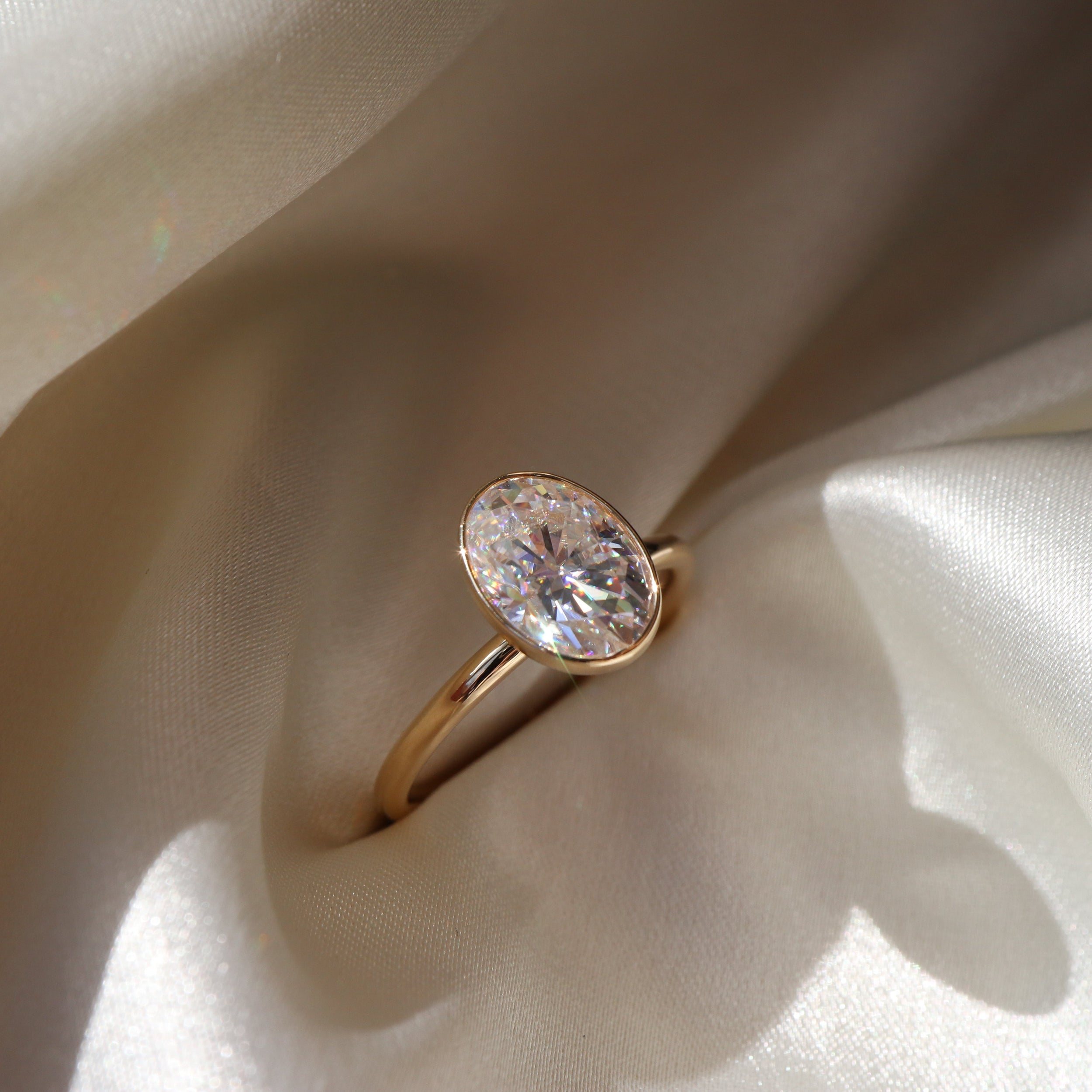 0.80 Carats Oval Shape Moissanite Bezel Solitaire Engagement Ring
