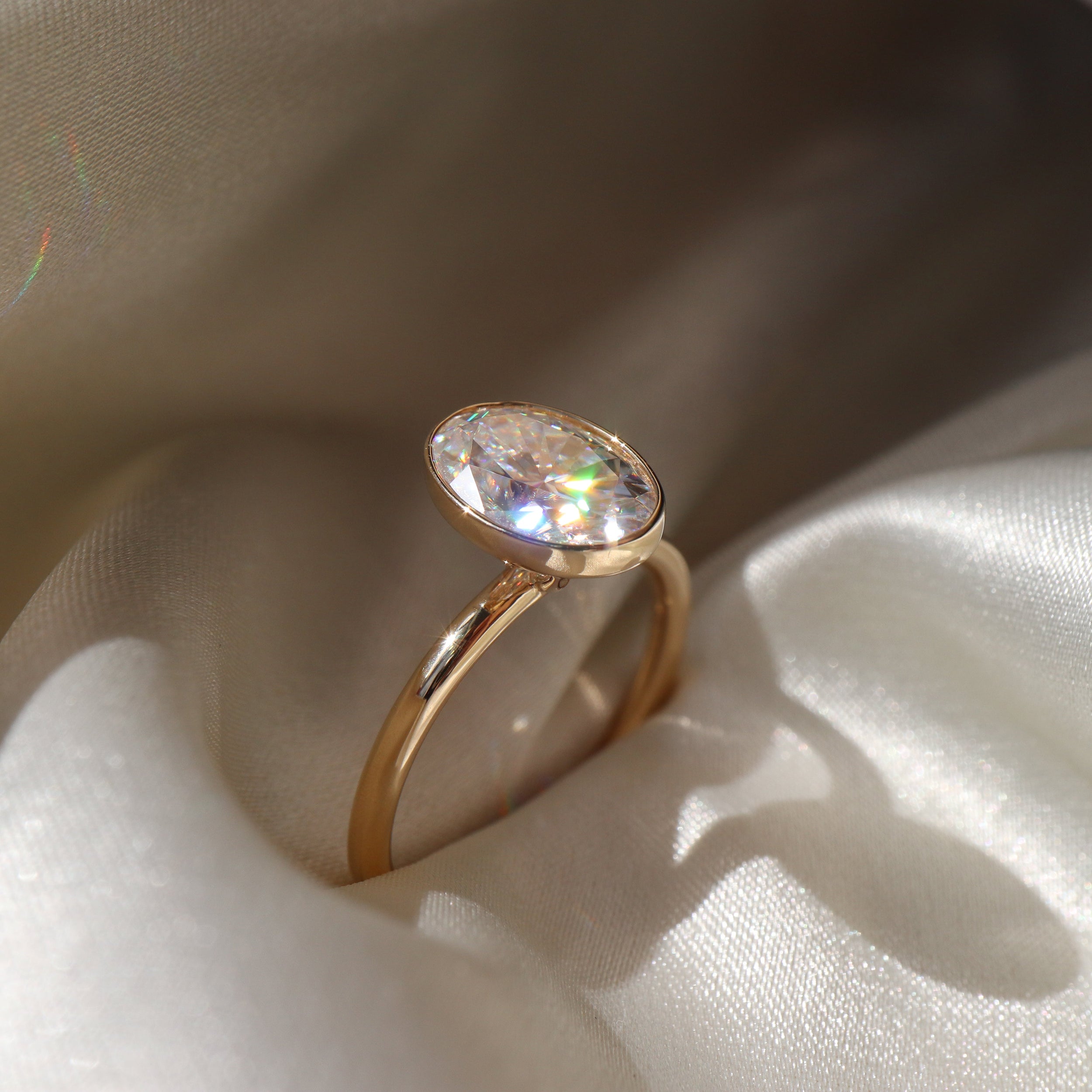 0.80 Carats Oval Shape Moissanite Bezel Solitaire Engagement Ring