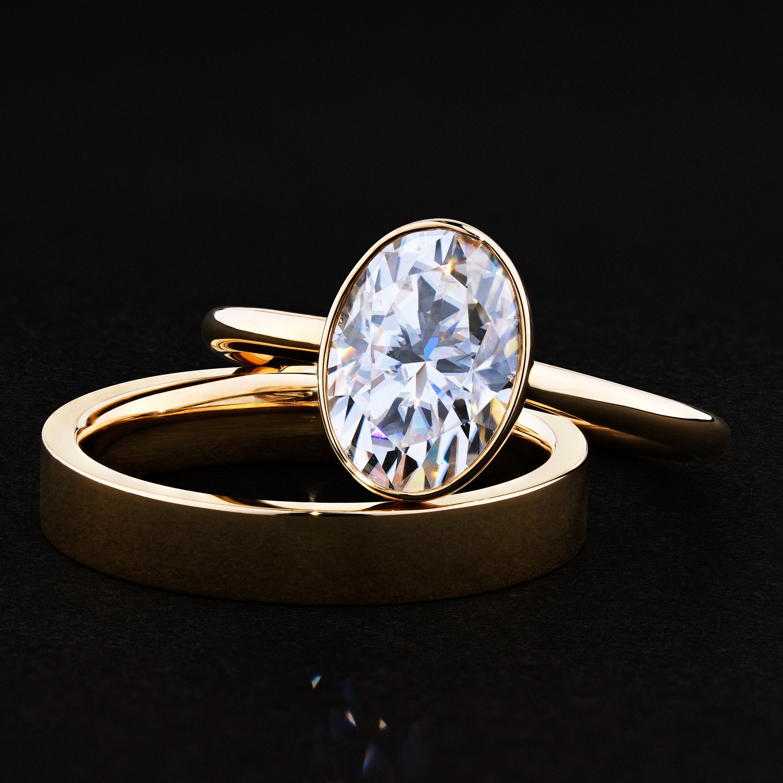 0.80 Carats Oval Shape Moissanite Bezel Solitaire Engagement Ring
