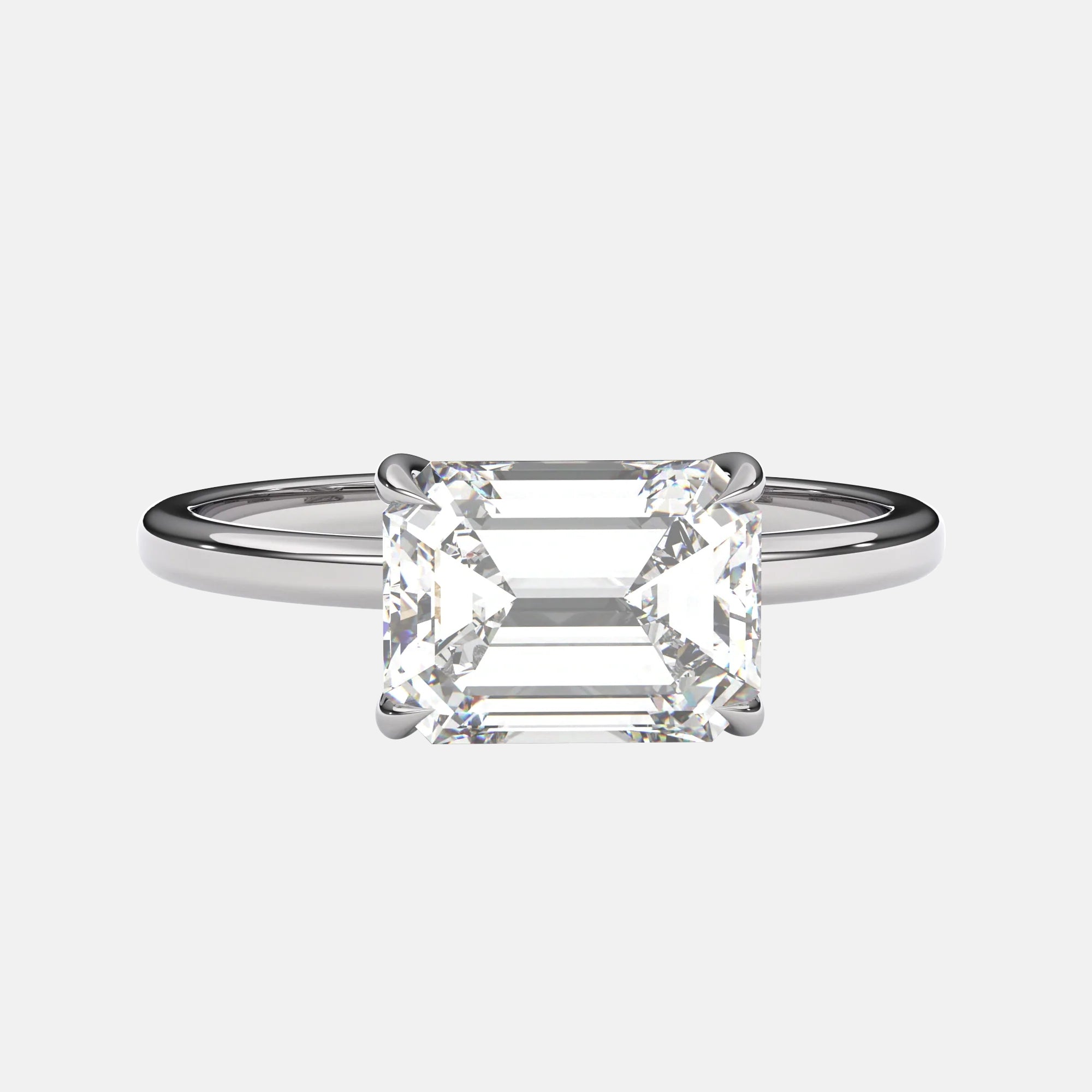 1.5 Carats Emerald Shape Solitaire Moissanite Engagement Ring