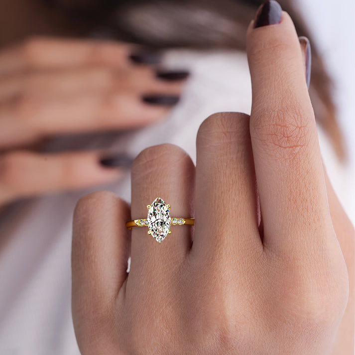 2.50 Carats Lab Grown Diamond Marquise Shape E-VS1 Hidden Halo Engagement Ring