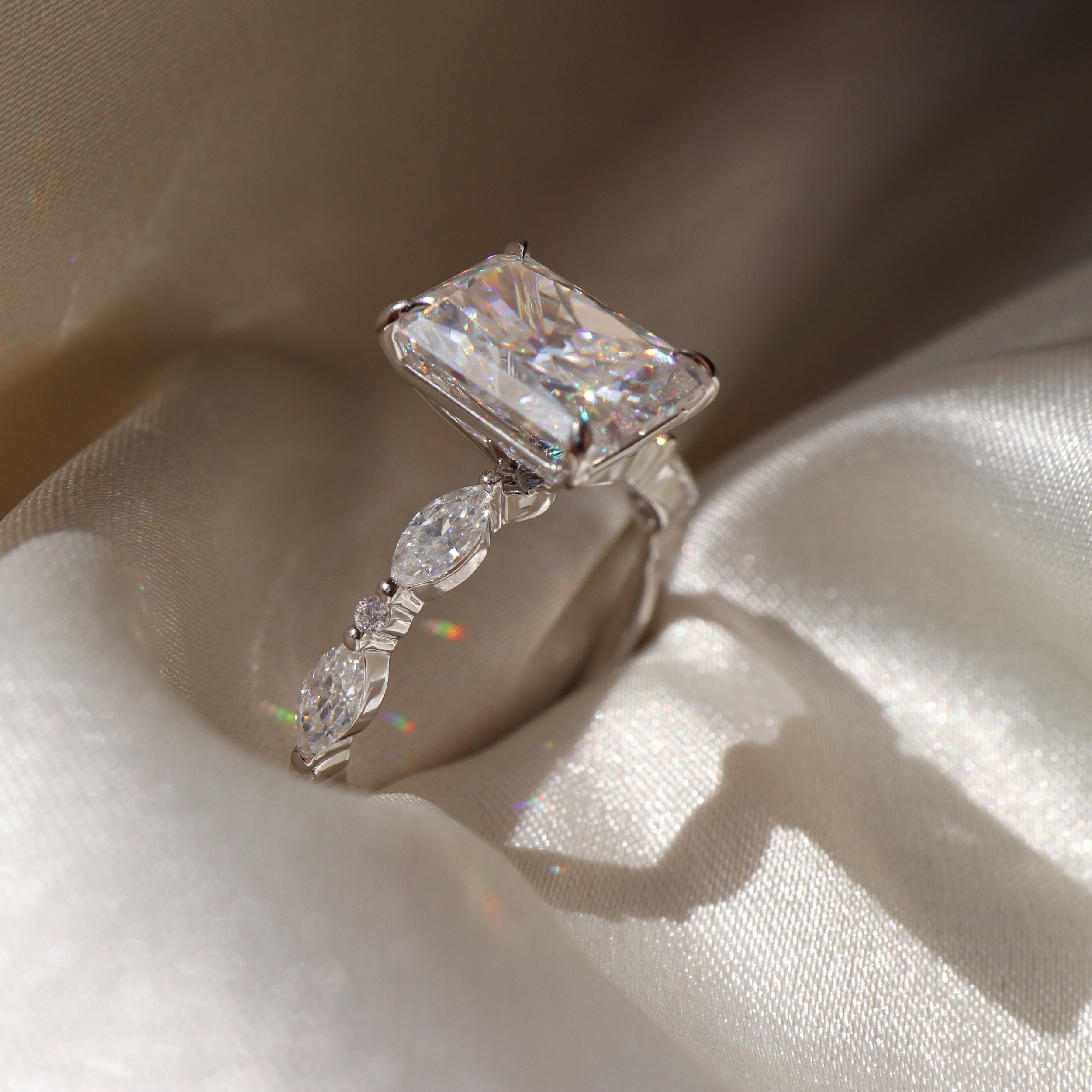 1.70 Carats Radiant Shape Moissanite Pave Setting Engagement Ring