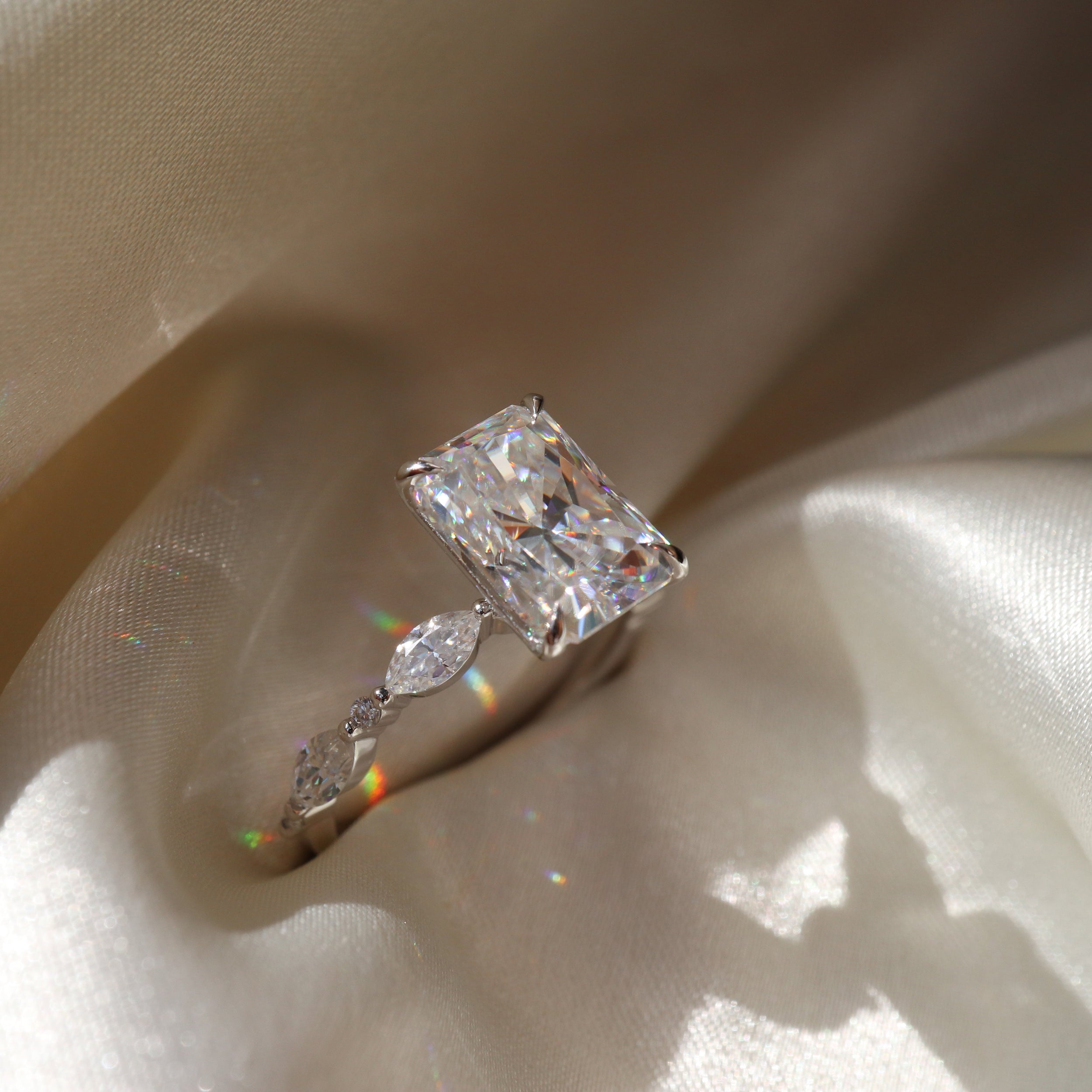 1.70 Carats Radiant Shape Moissanite Pave Setting Engagement Ring