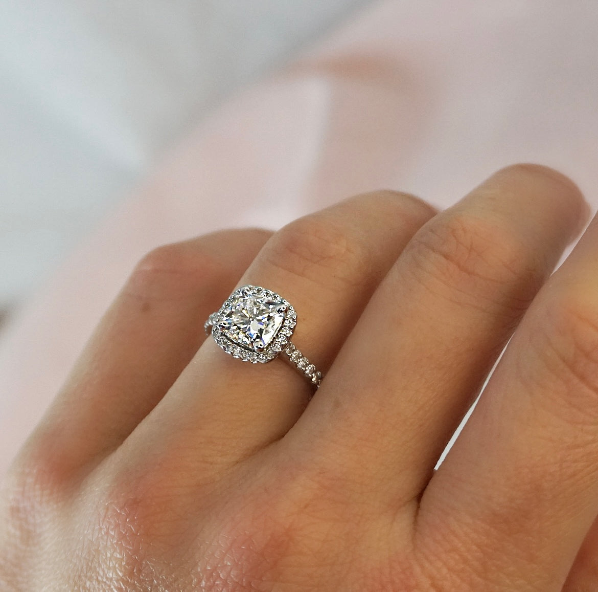 1.50 Carats Lab Grown Diamond Cushion Shape E-VS1 Halo Engagement Ring