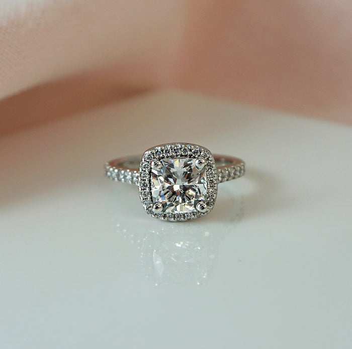 1.50 Carats Lab Grown Diamond Cushion Shape E-VS1 Halo Engagement Ring