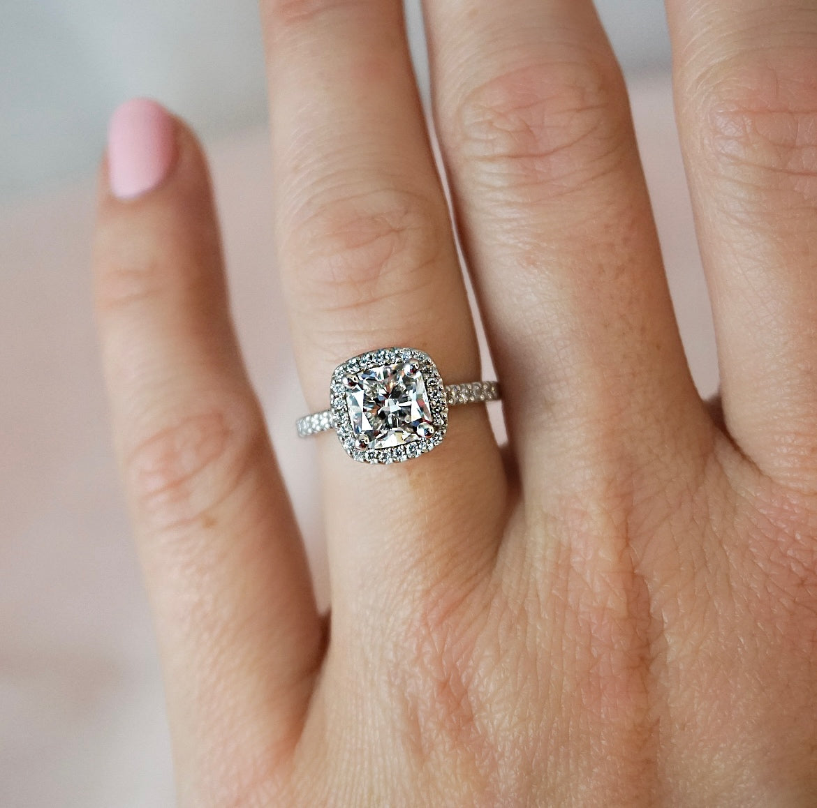1.50 Carats Lab Grown Diamond Cushion Shape E-VS1 Halo Engagement Ring