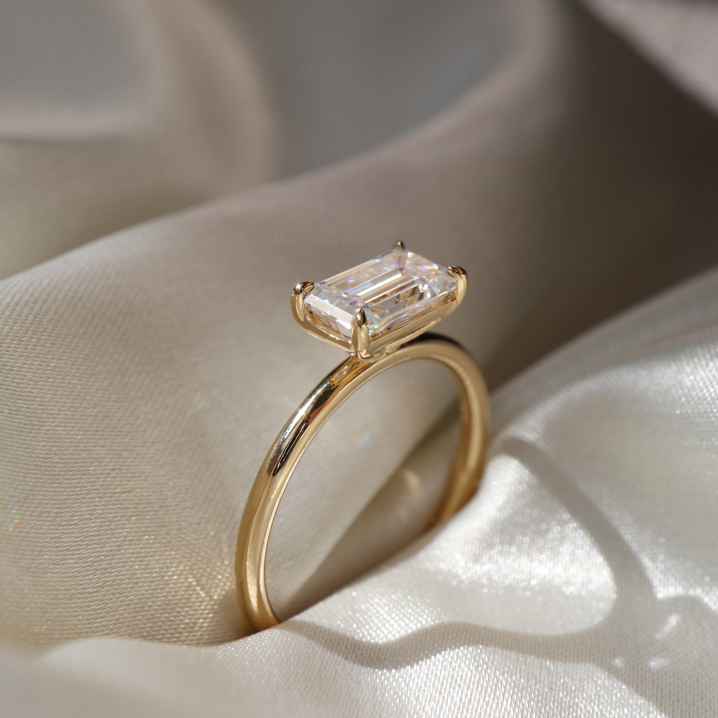 1.5 Carats Emerald Shape Solitaire Moissanite Engagement Ring