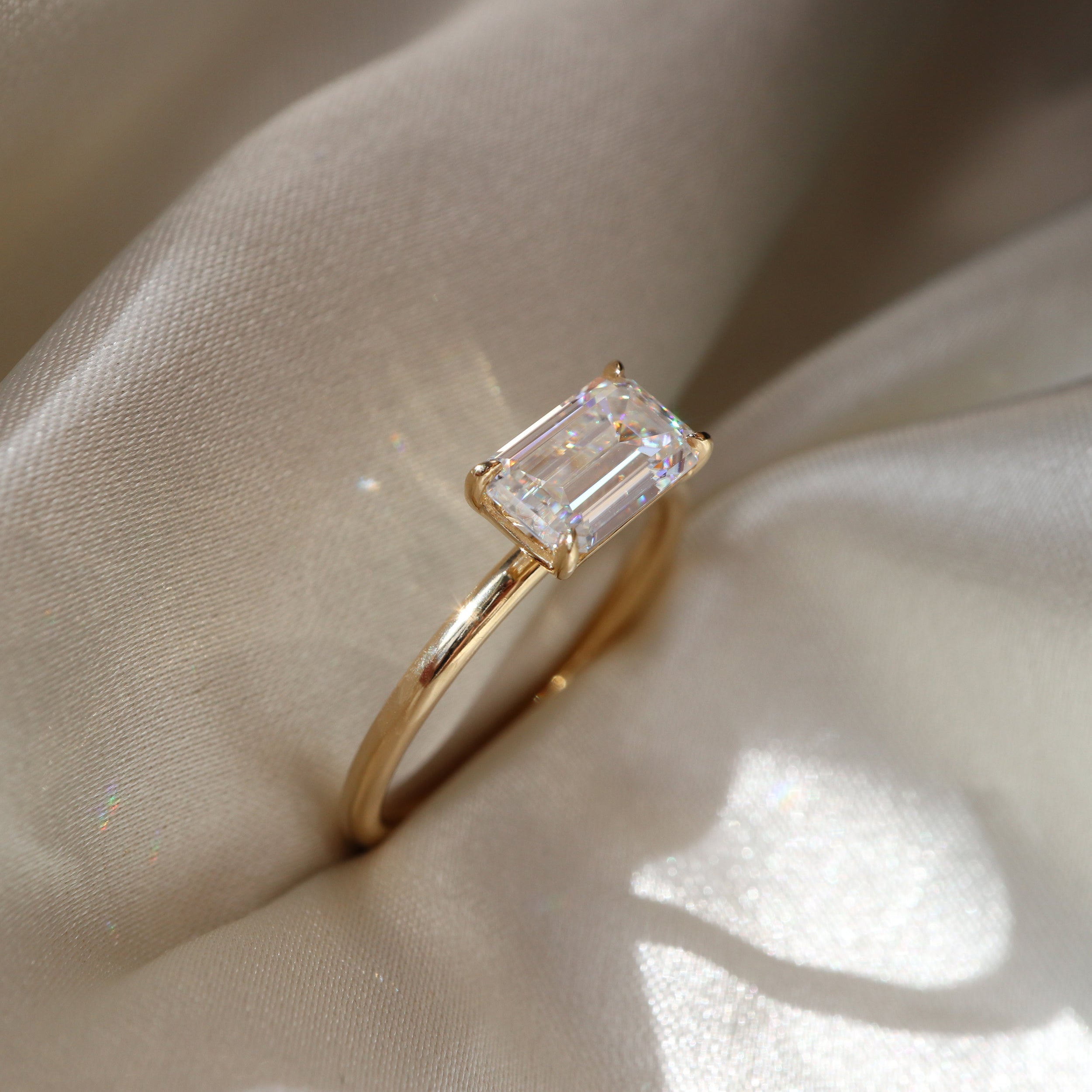 1.5 Carats Emerald Shape Solitaire Moissanite Engagement Ring