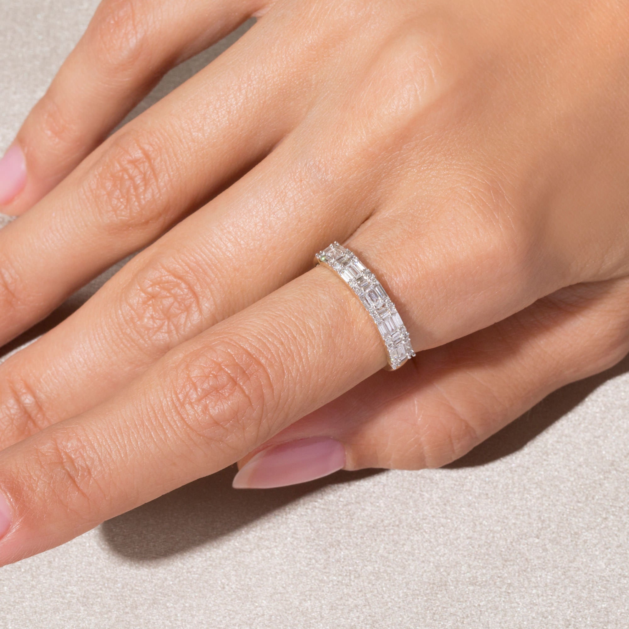0.48 Carats Lab Grown Diamond Emerald Shape Bar Setting Wedding Band