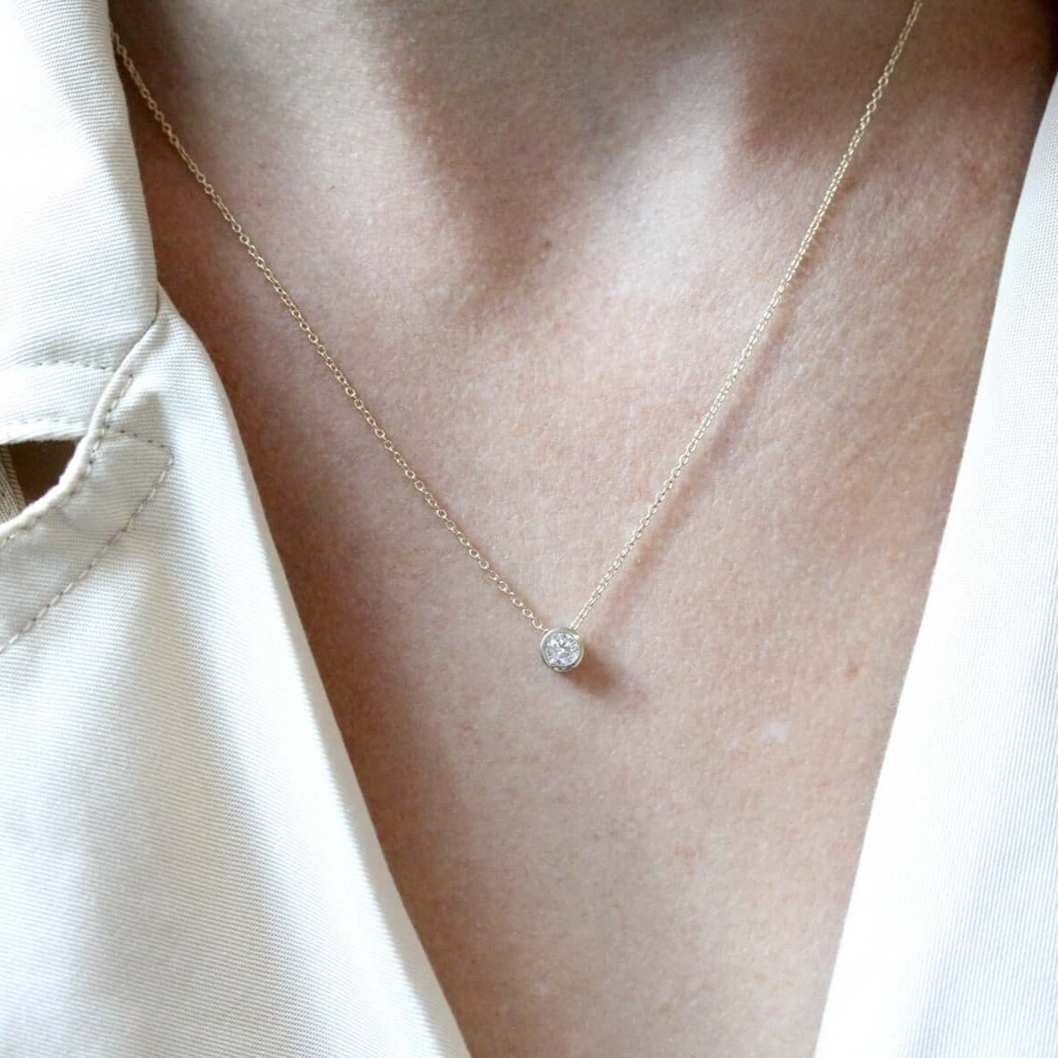 0.25 Carats Round Shape Moissanite Bezel Necklace