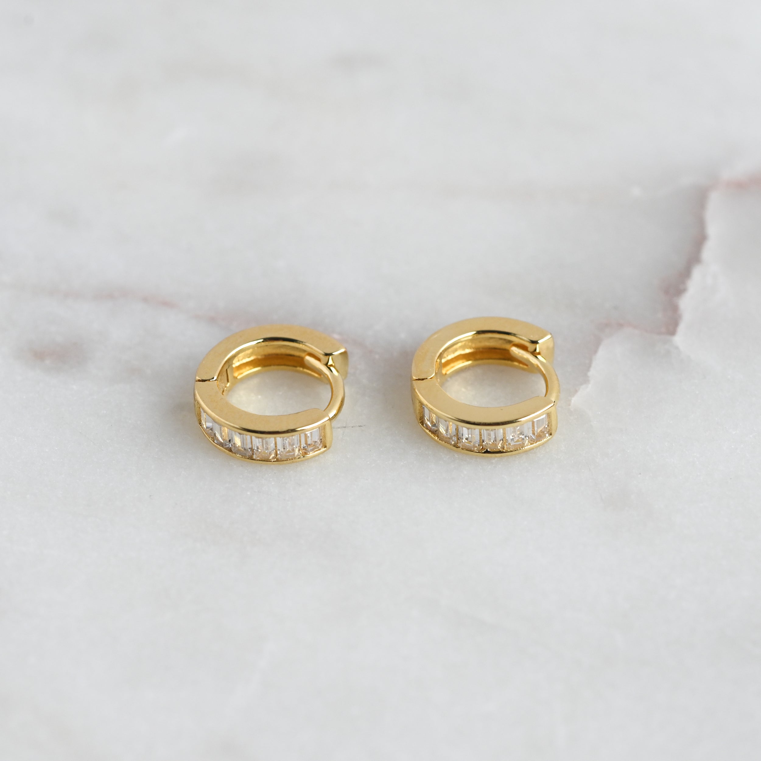 0.25 TCW Baguette Shape Moissanite Huggies Earrings