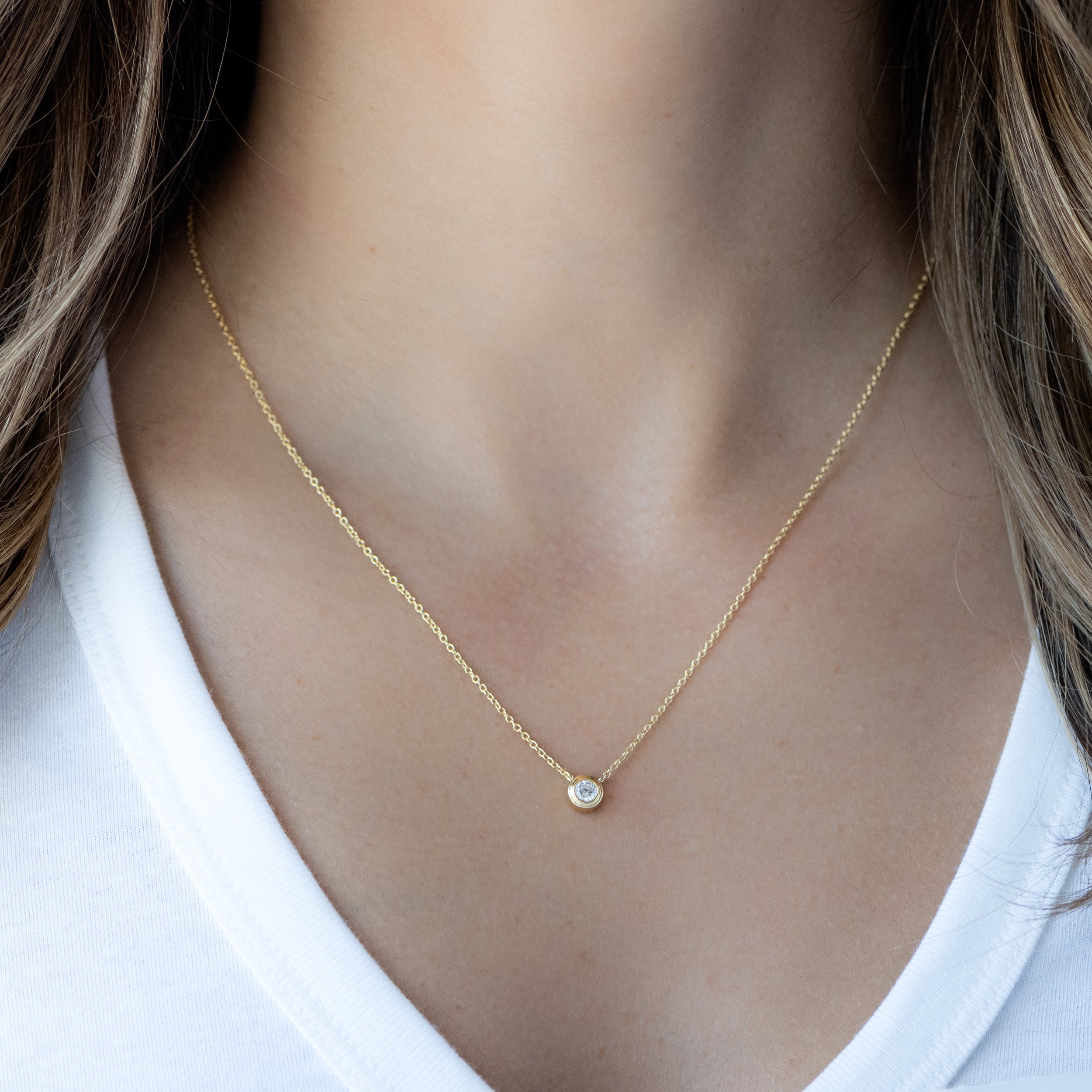 1.0 Carats Round Shape Moissanite Bezel Solitaire Necklace