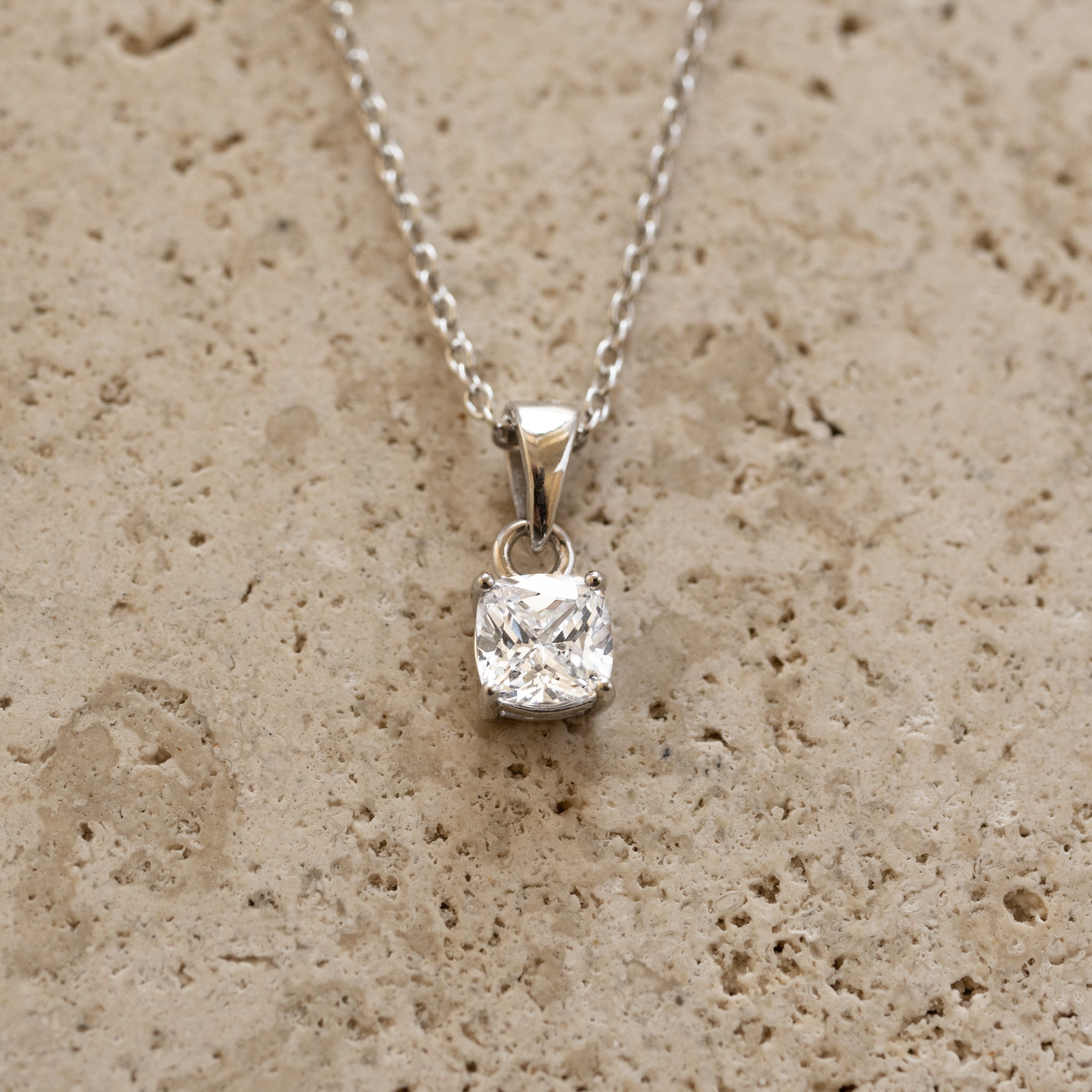 0.10 Carats Cushion Shape Moissanite Solitaire Necklace