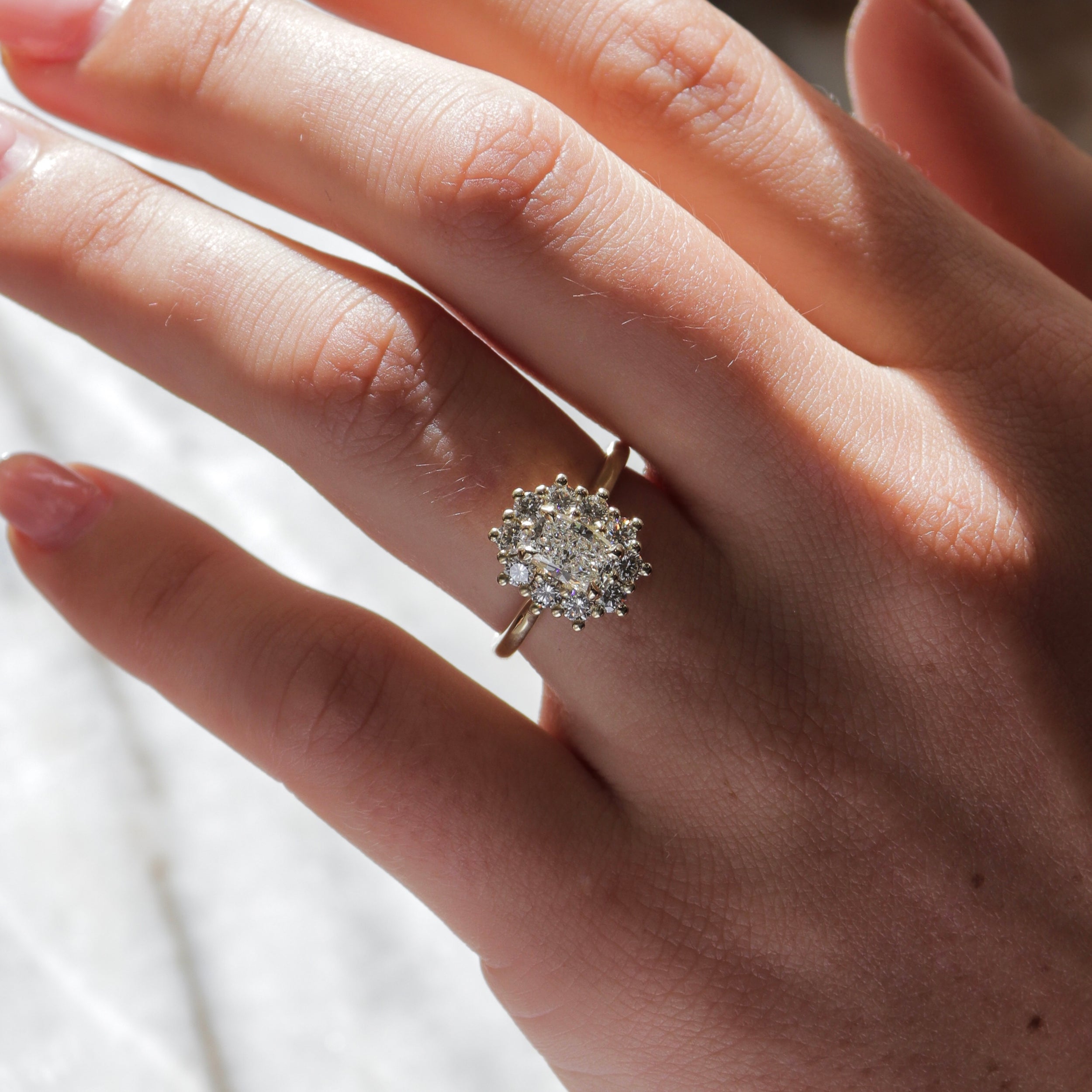 0.50 Carats Elongated Cushion Shape Moissanite Halo Engagement Ring