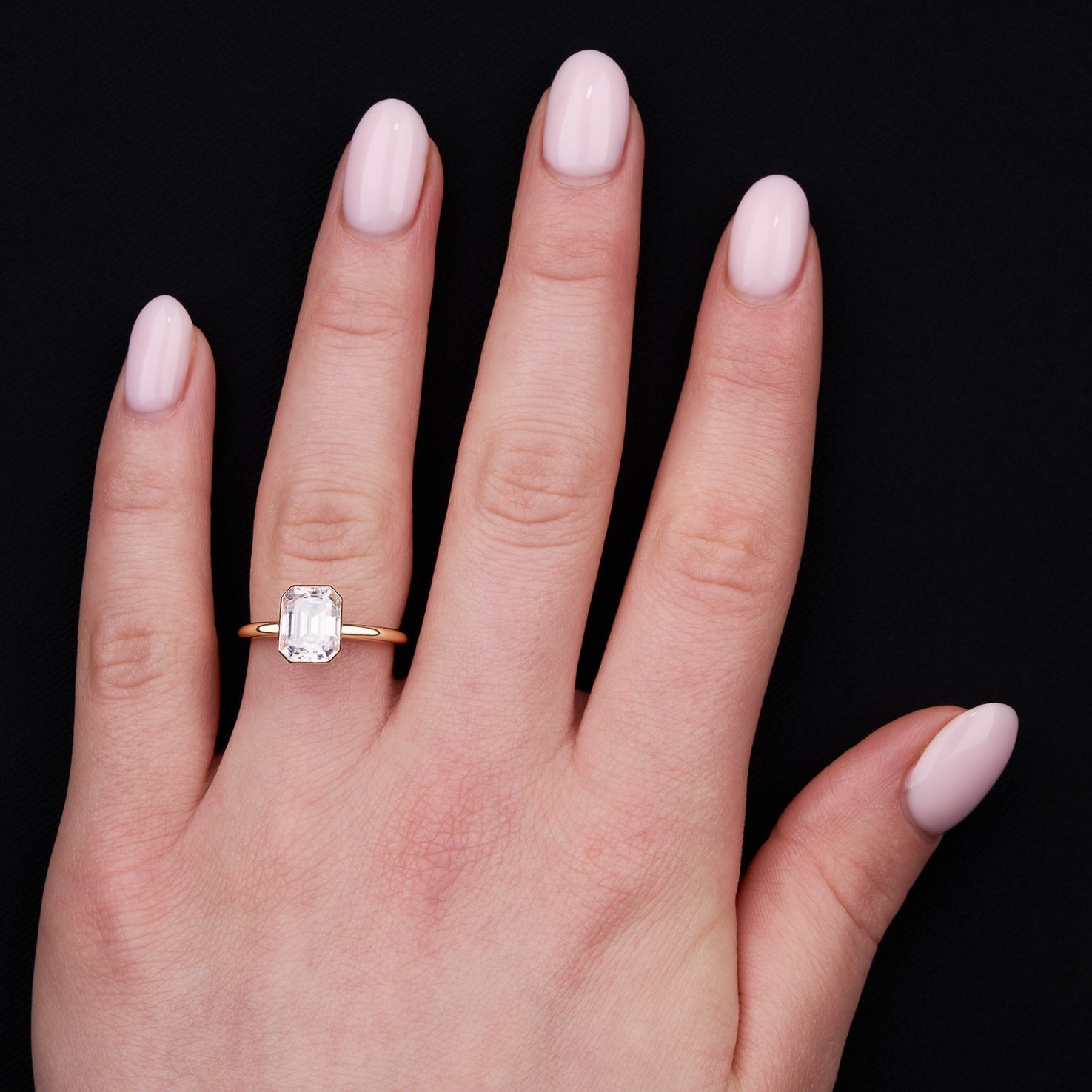 1.60 Carats Emerald Shape Moissanite Bezel Solitaire Engagement Ring