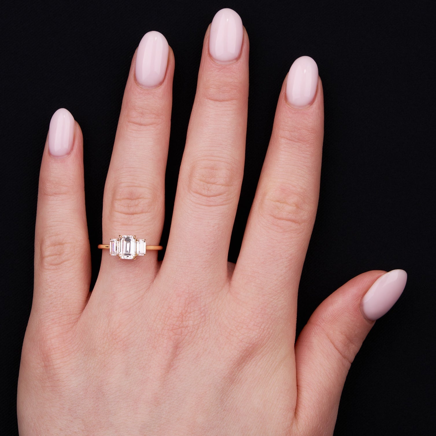 1.50 Carats Emerald Shape Three Stone Moissanite Engagement Ring