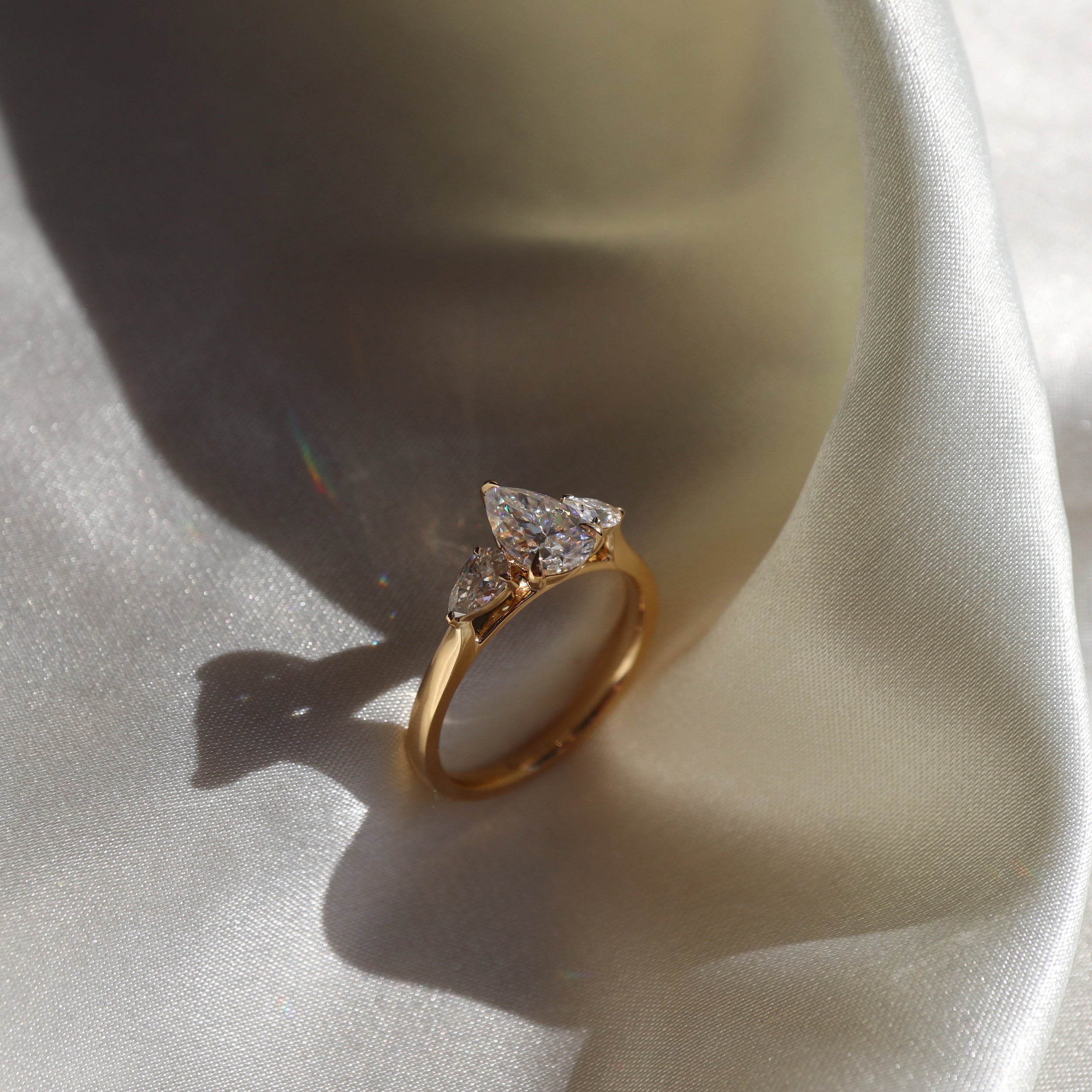 2.0 Carats Pear Shape Three Stone Moissanite Engagement Ring