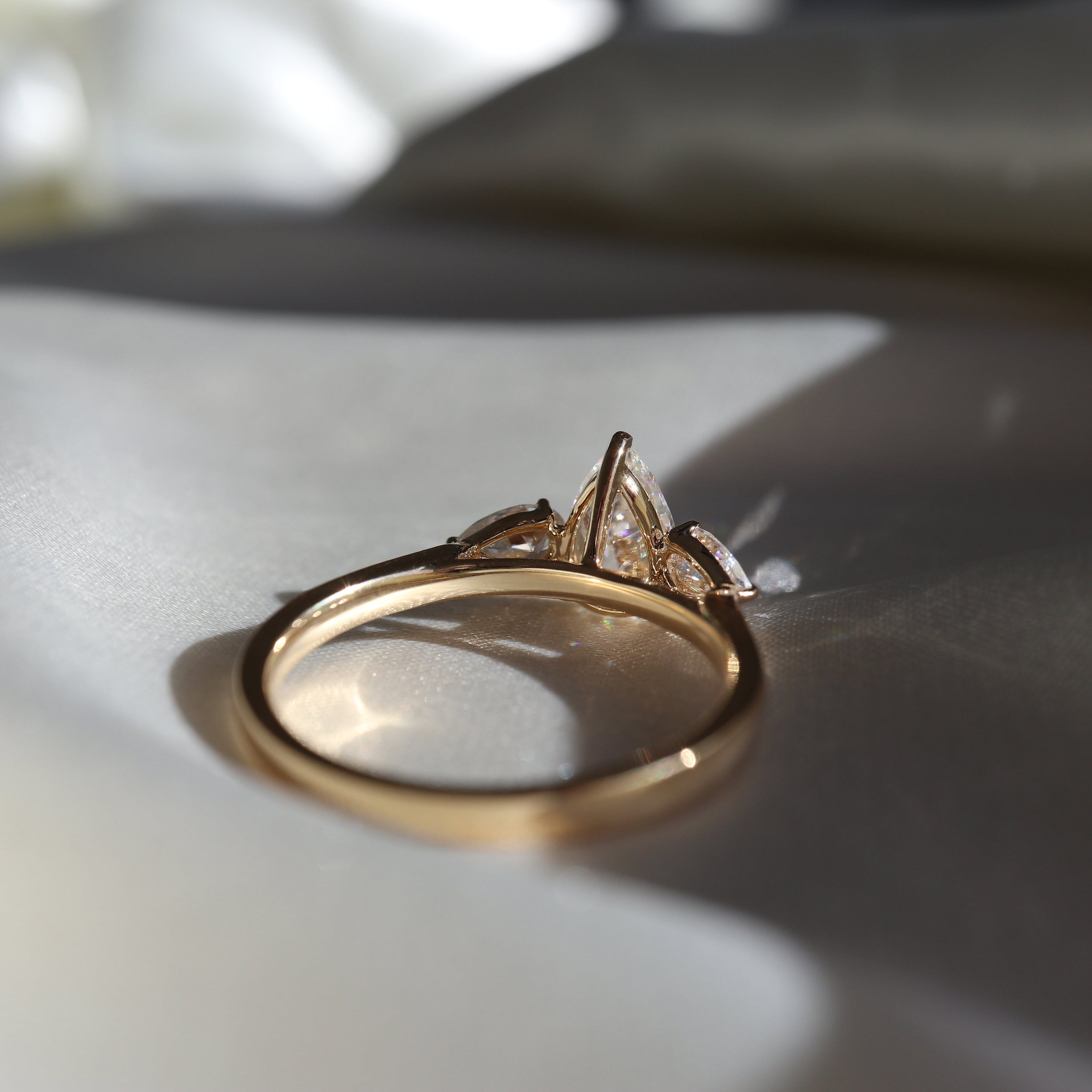 2.0 Carats Pear Shape Three Stone Moissanite Engagement Ring