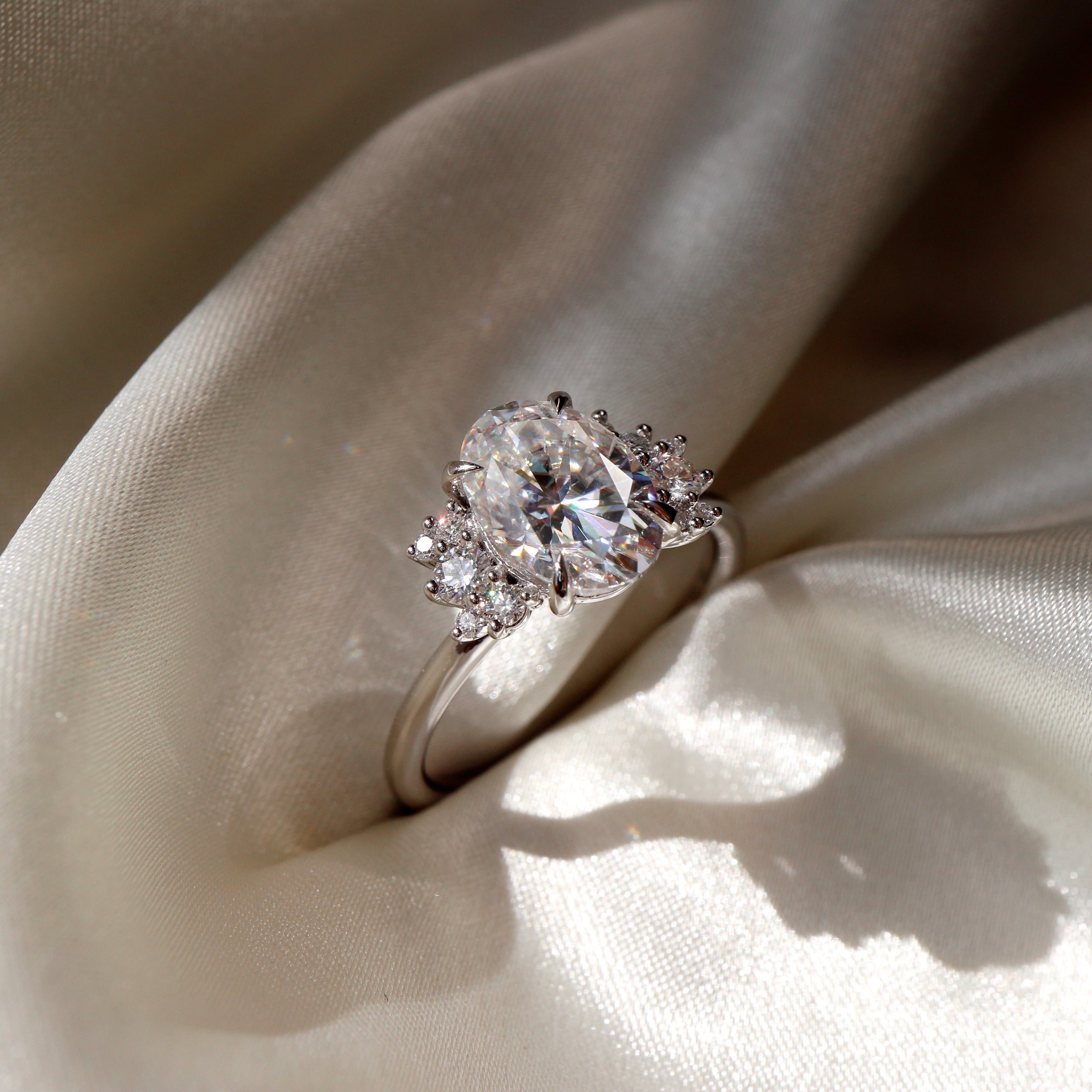 1.0 Carats Oval Shape Cluster Moissanite Engagement Ring