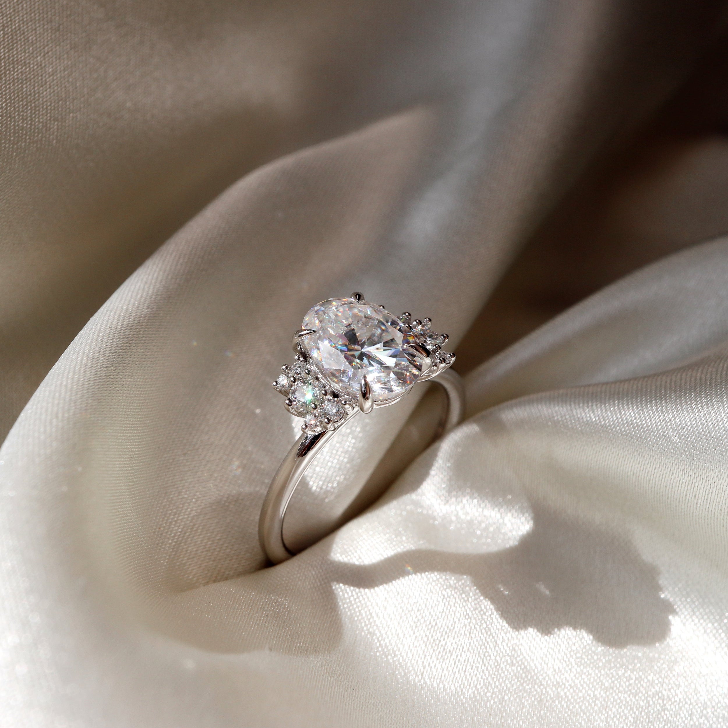 1.0 Carats Oval Shape Cluster Moissanite Engagement Ring