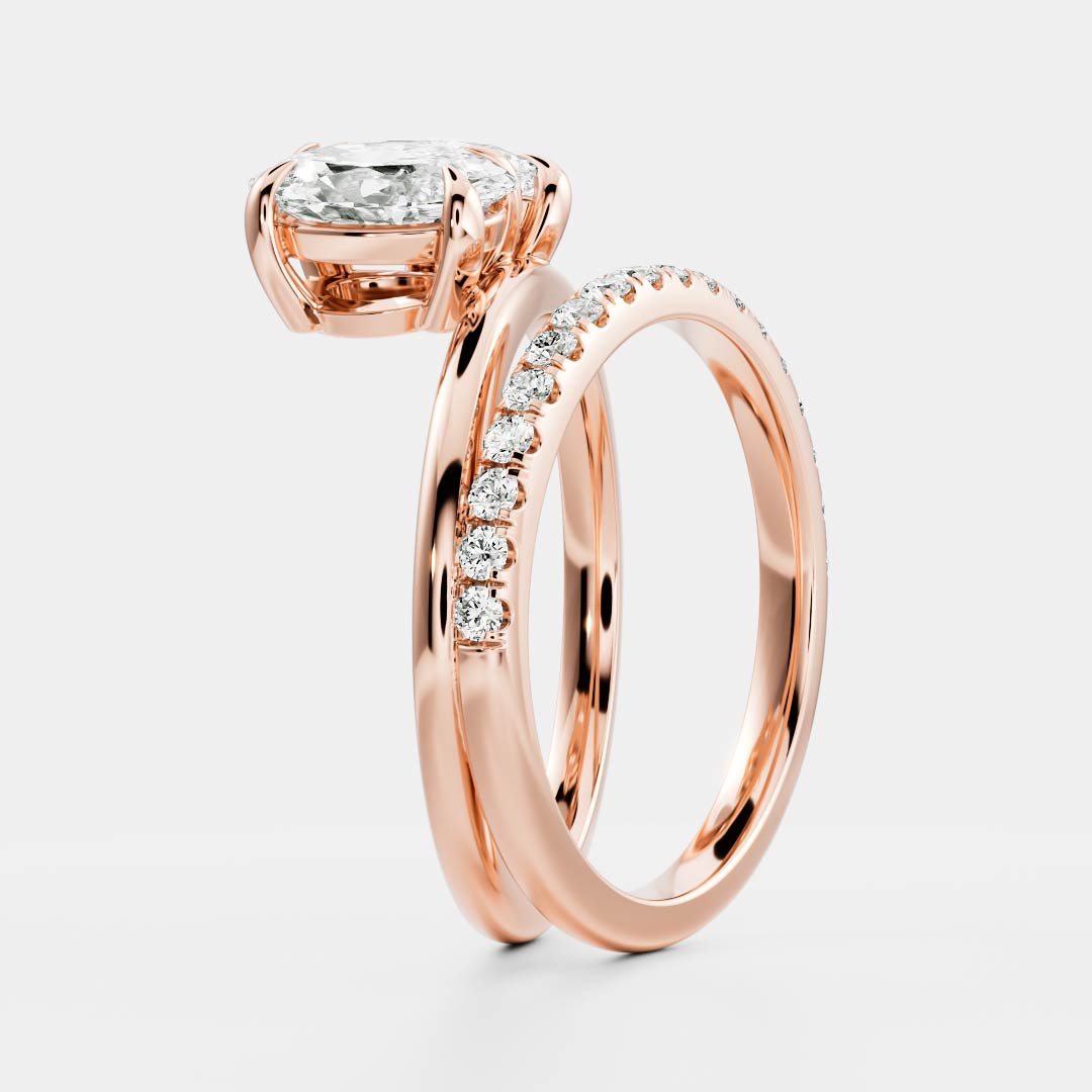 2.05 Carats Oval & Pear Shape Moissanite Two Stone Double Band Engagement Ring