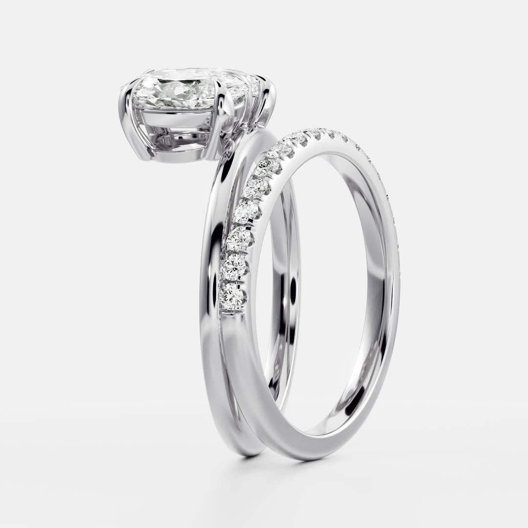 2.05 Carats Oval & Pear Shape Moissanite Two Stone Double Band Engagement Ring