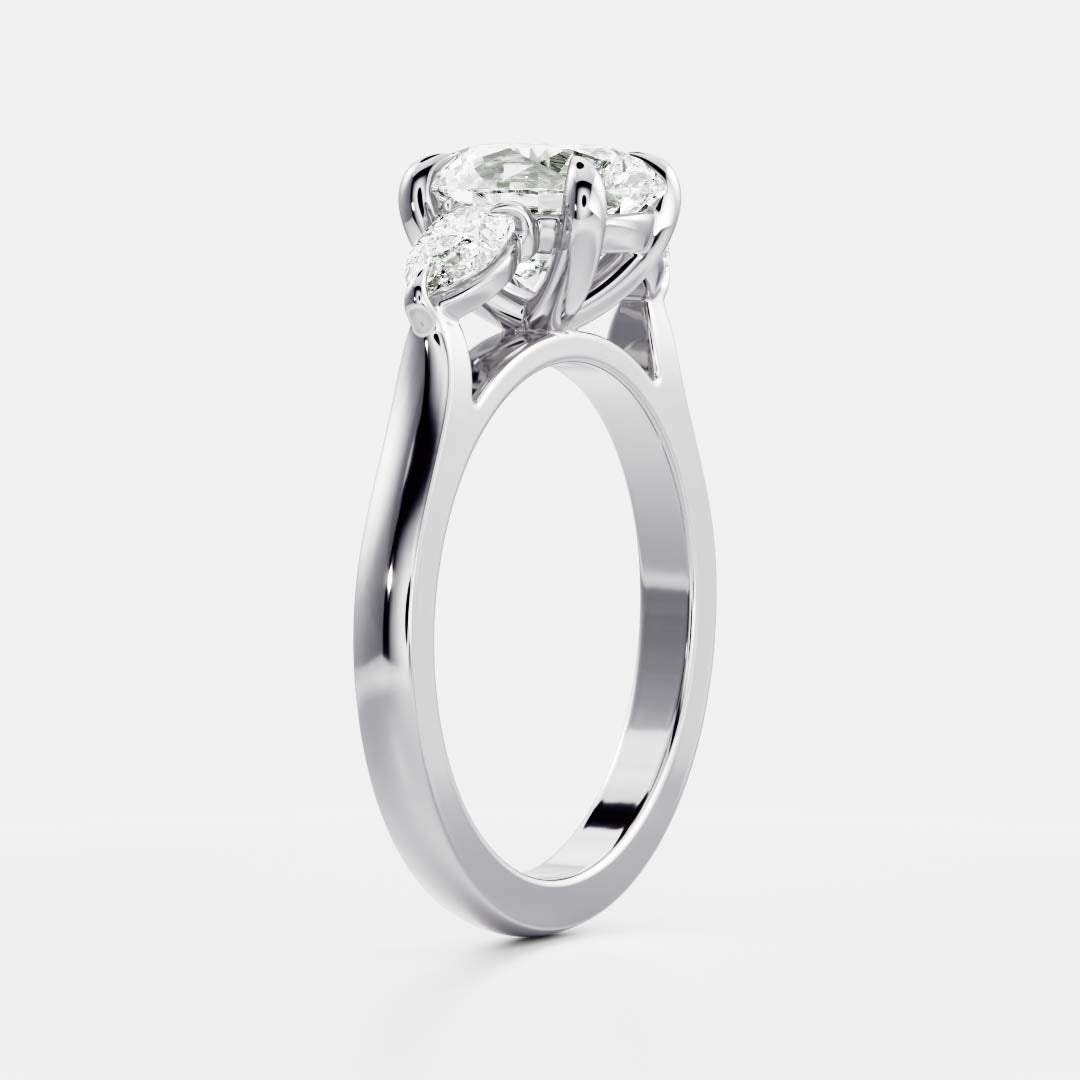 1.0 Carats Oval Shape Three Stone Moissanite Engagement Ring