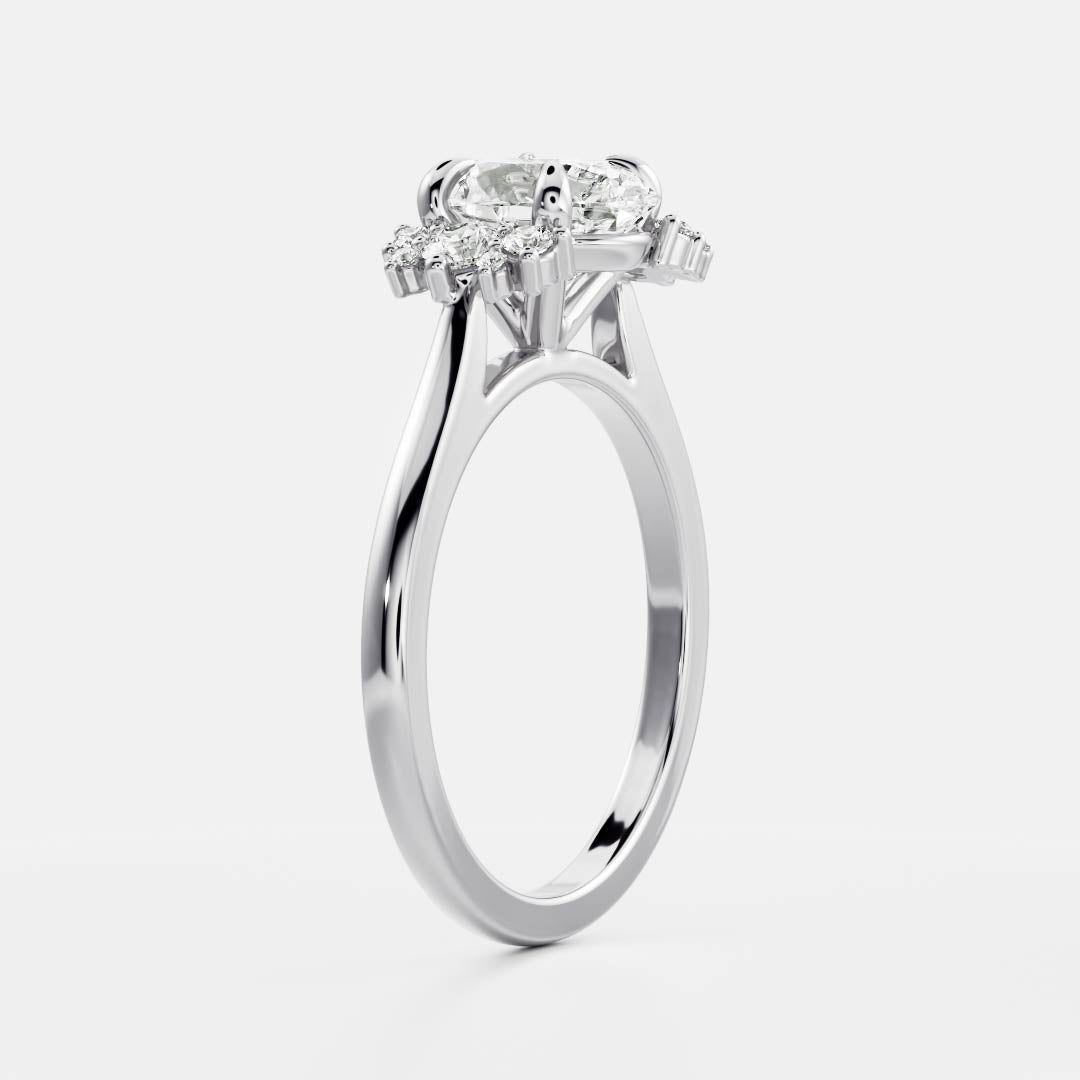1.0 Carats Oval Shape Cluster Moissanite Engagement Ring