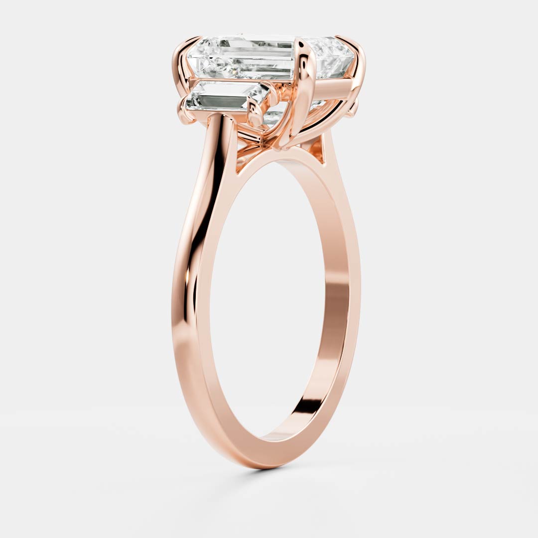 1.50 Carats Emerald Shape Three Stone Moissanite Engagement Ring