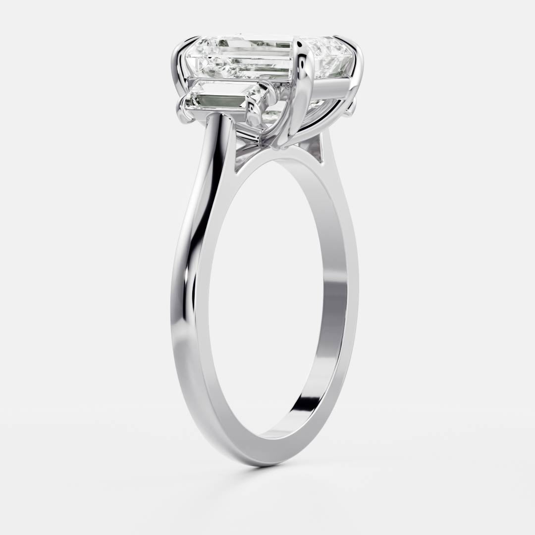1.50 Carats Emerald Shape Three Stone Moissanite Engagement Ring