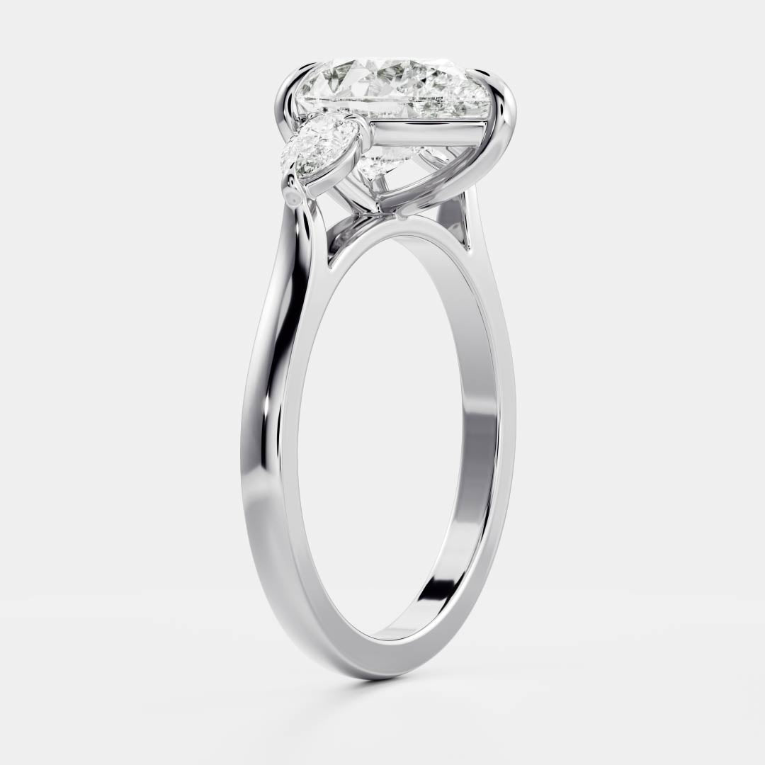 2.0 Carats Pear Shape Three Stone Moissanite Engagement Ring