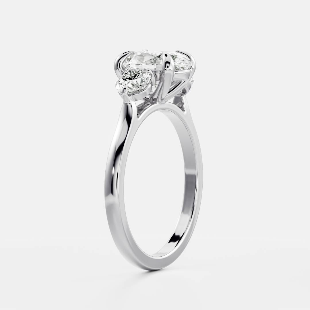 1.30 Carats Oval Shape Three Stone Moissanite Engagement Ring