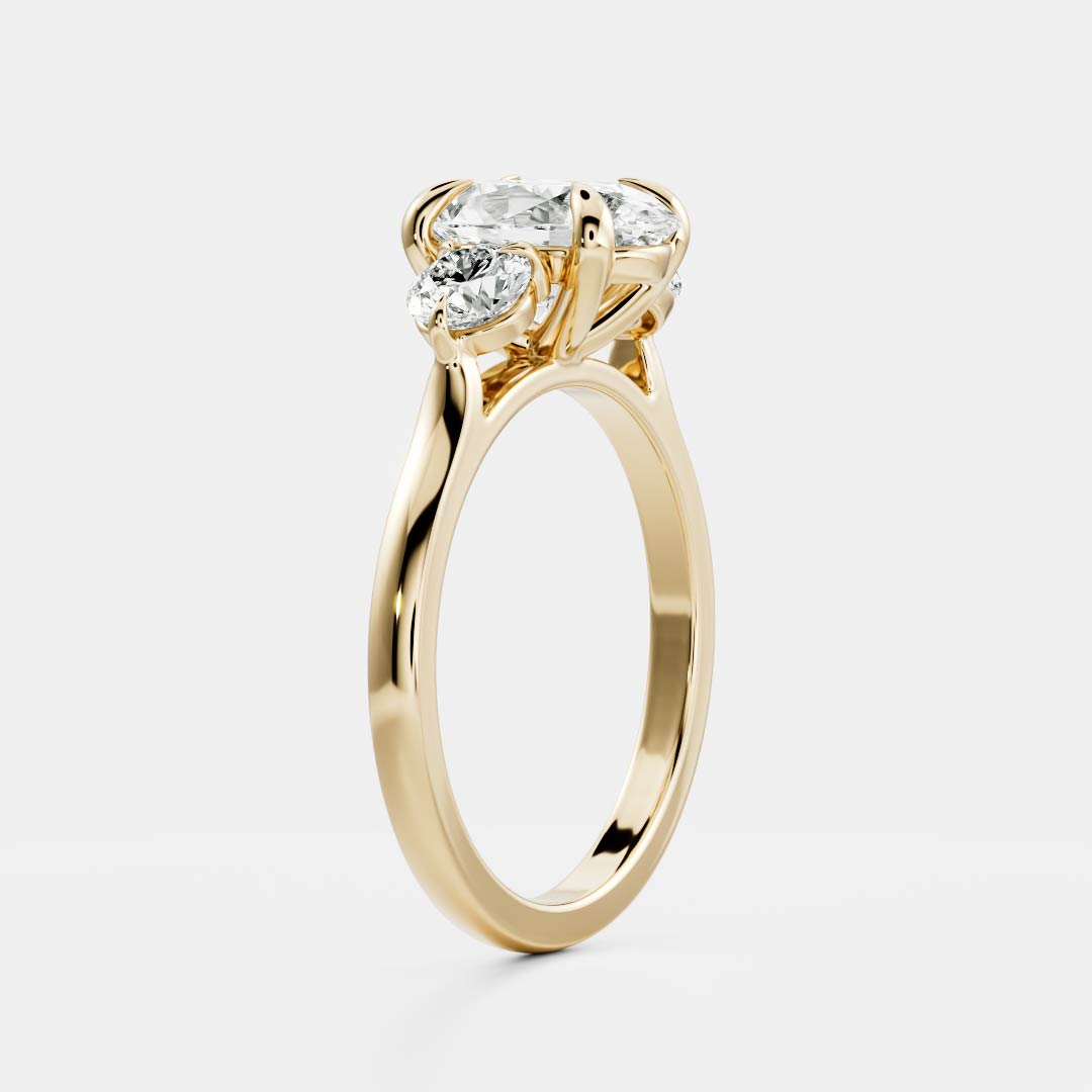 1.30 Carats Oval Shape Three Stone Moissanite Engagement Ring