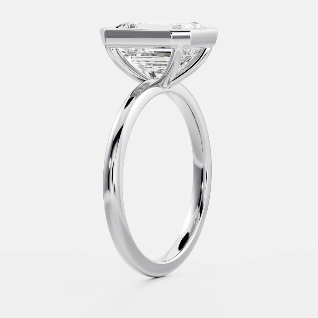 1.60 Carats Emerald Shape Moissanite Bezel Solitaire Engagement Ring