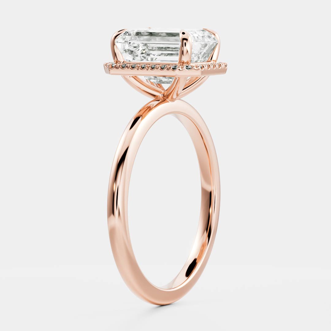 1.55 Carats Emerald Shape Halo Moissanite Engagement Ring