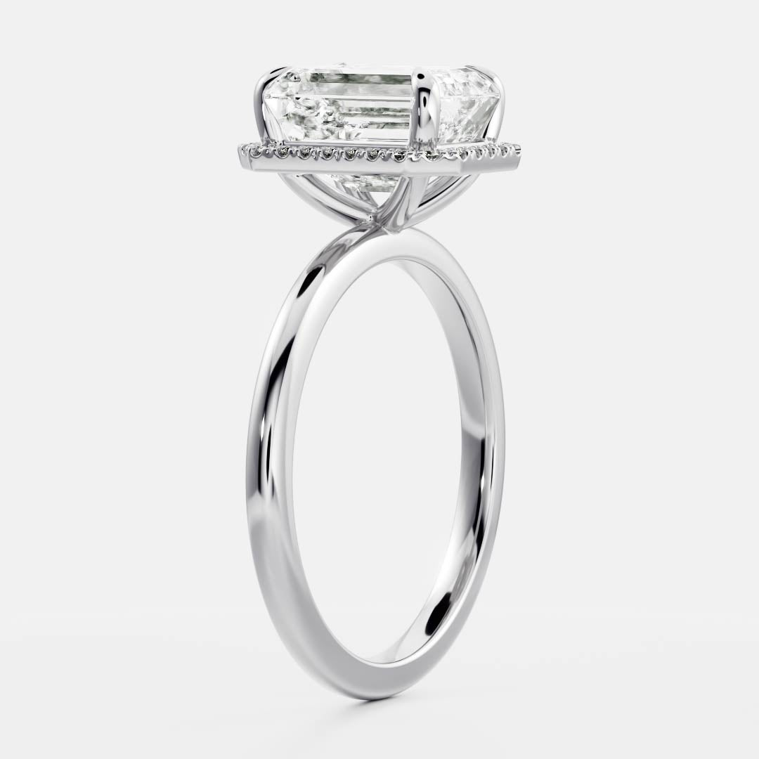 1.55 Carats Emerald Shape Halo Moissanite Engagement Ring