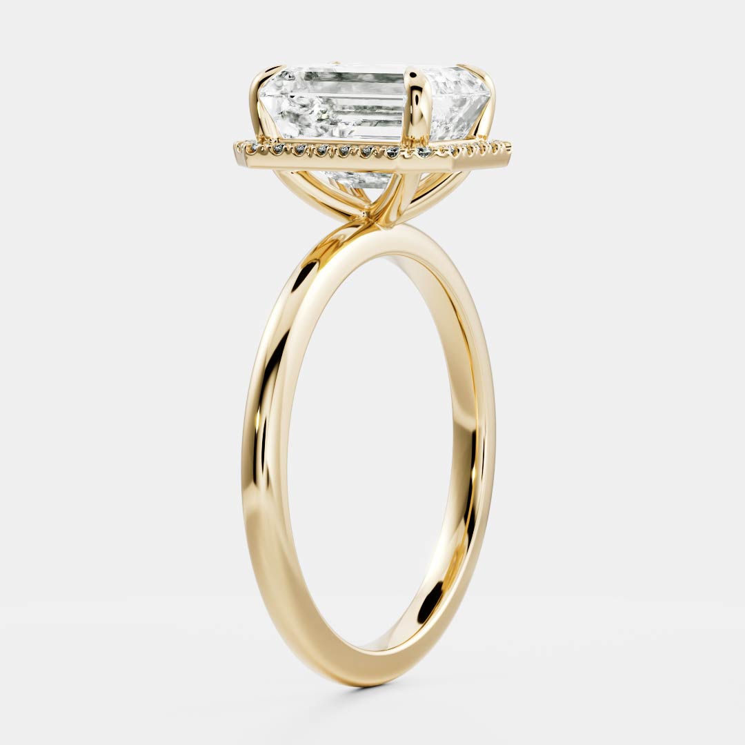 1.55 Carats Emerald Shape Halo Moissanite Engagement Ring