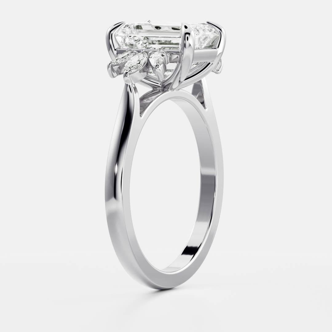 1.60 Carats Emerald Shape Moissanite Cluster Engagement Ring