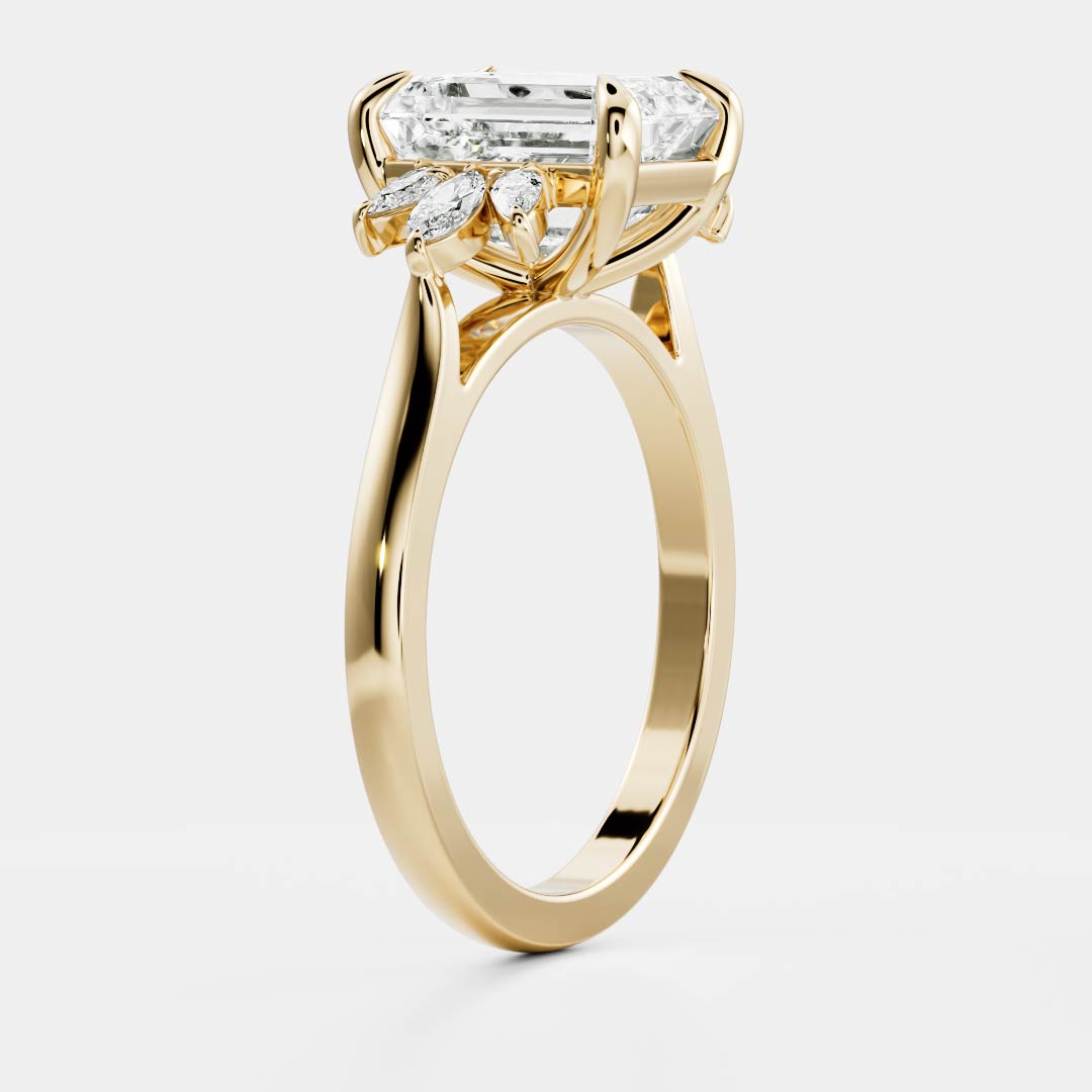1.60 Carats Emerald Shape Moissanite Cluster Engagement Ring