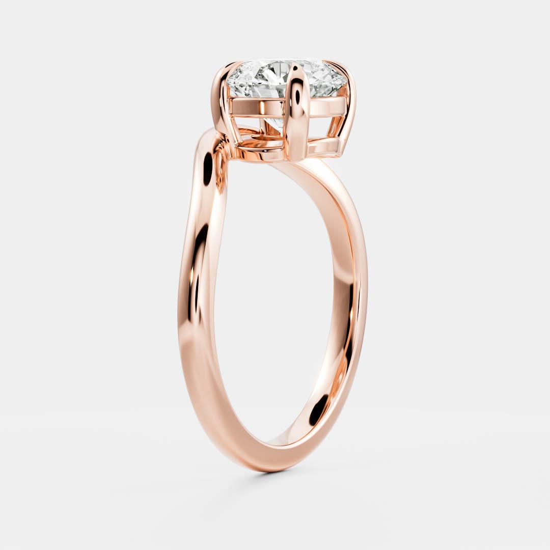 1.0 Carats Round Shape Moissanite Curved Solitaire Engagement Ring