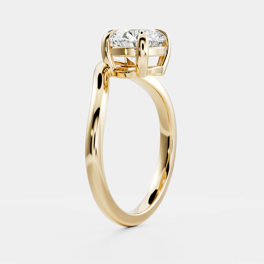 1.0 Carats Round Shape Moissanite Curved Solitaire Engagement Ring
