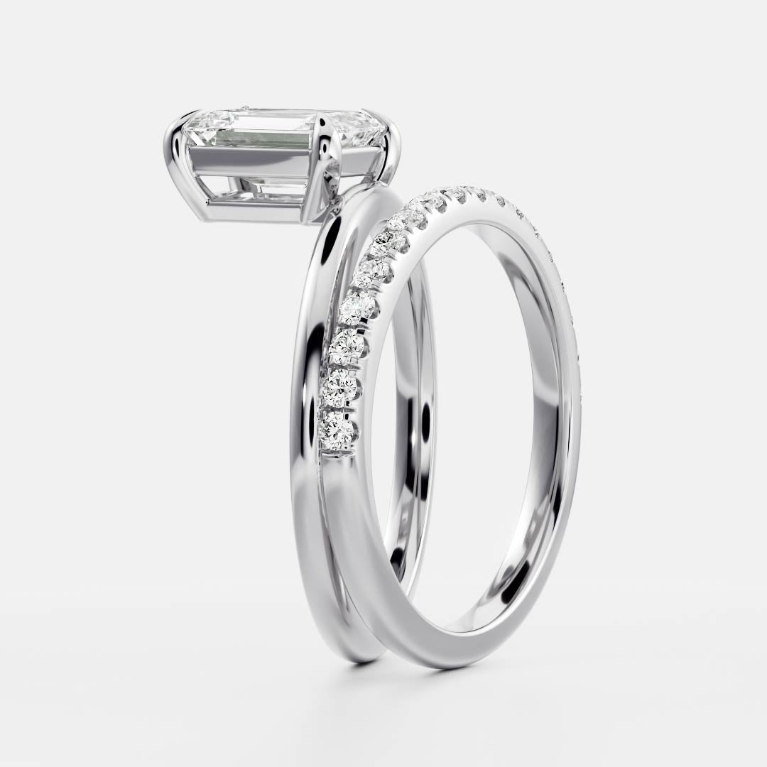 1.0 Carats Emerald Shape Moissanite Double Band Engagement Ring