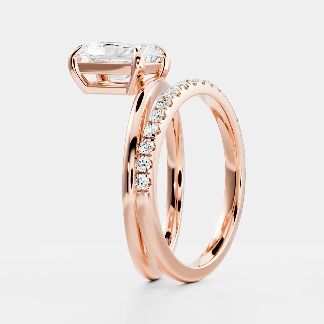 1.10 Carats Radiant Shape Moissanite Double Band Engagement Ring
