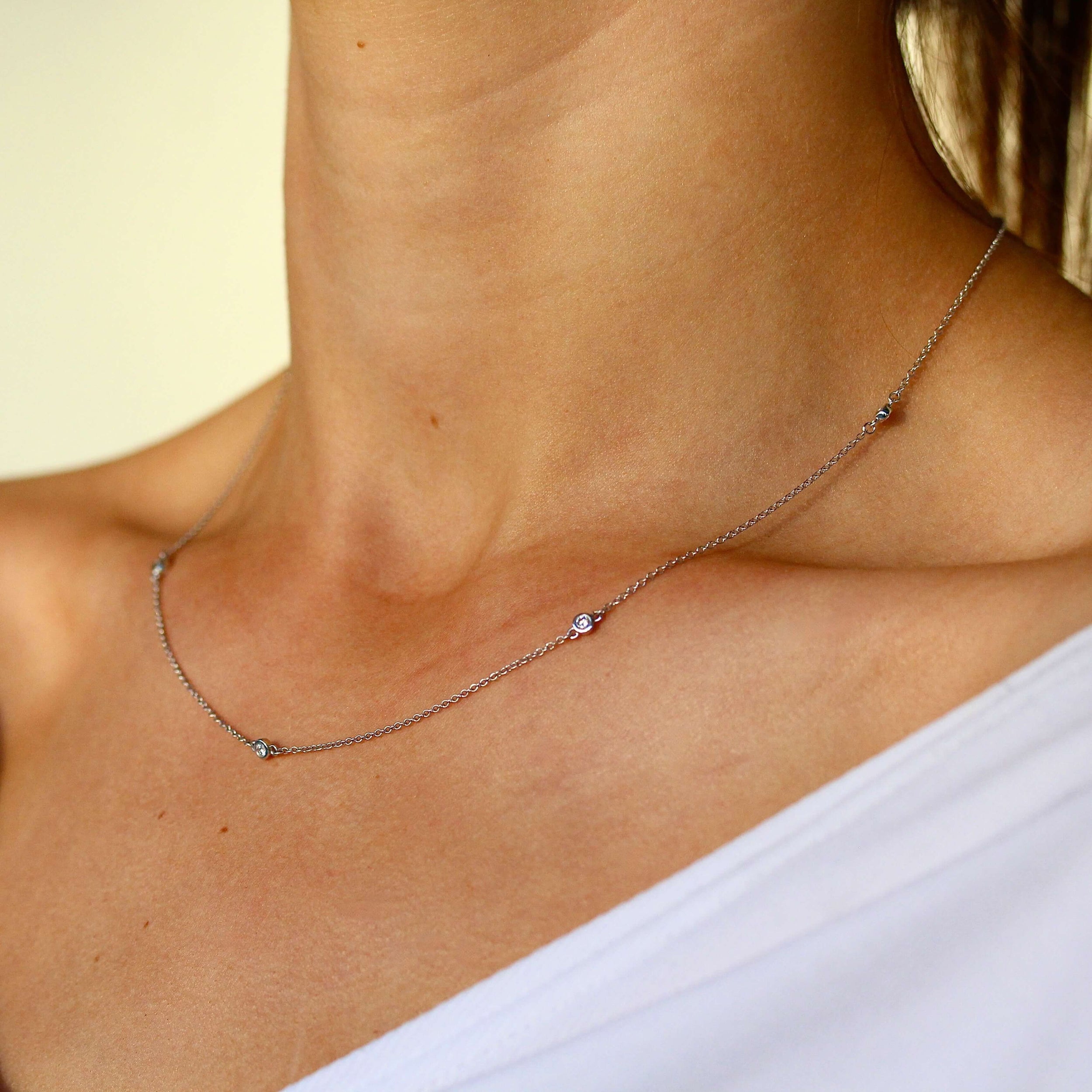0.25 Carats Round Shape Moissanite Dainty Necklace