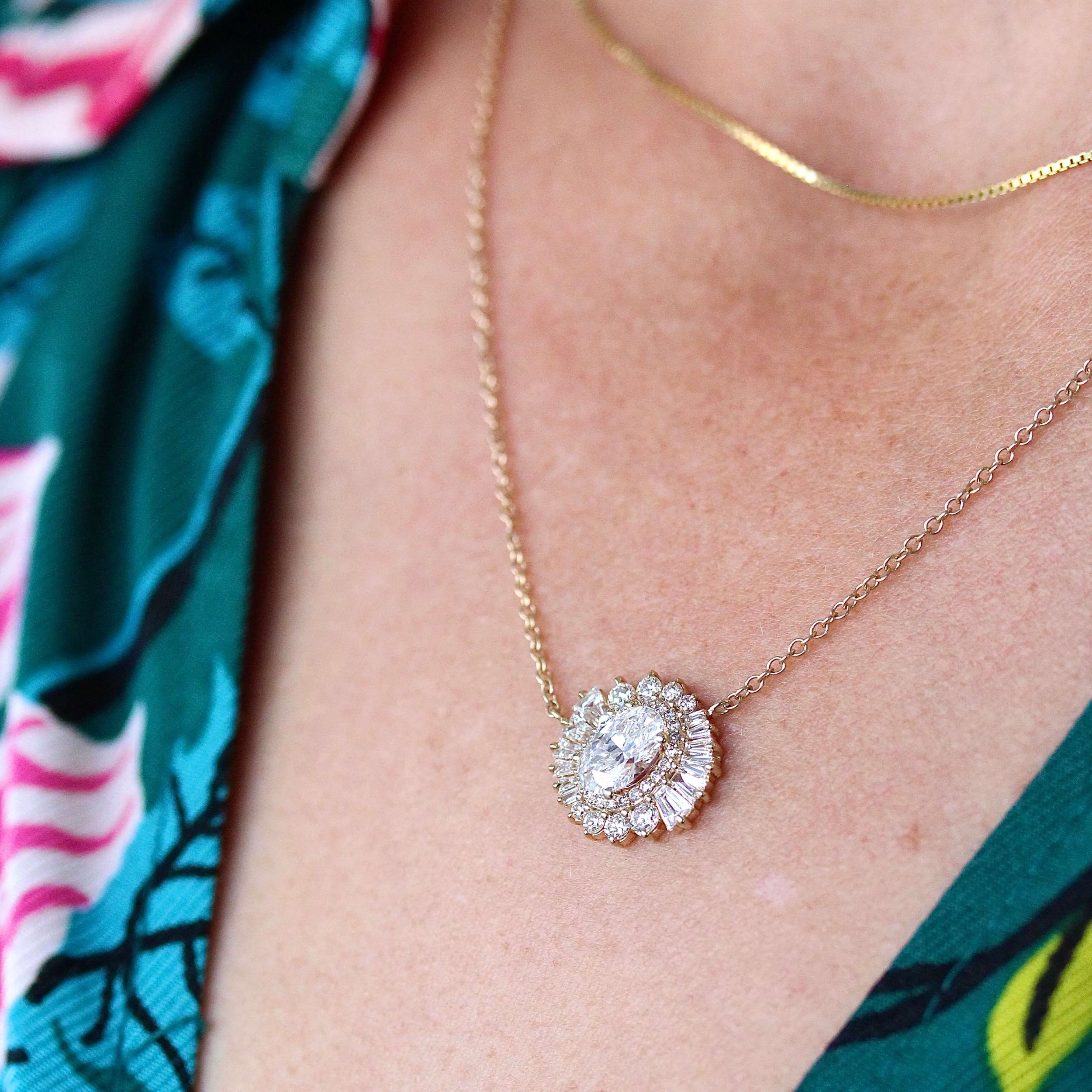 1.04 Carats Oval Shape Moissanite Halo Necklace